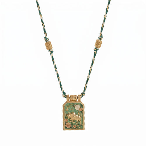 12 Zodiac Enamel Square Pendant Necklace – Colourful Rope Chain, Embossed Craft, Adjustable