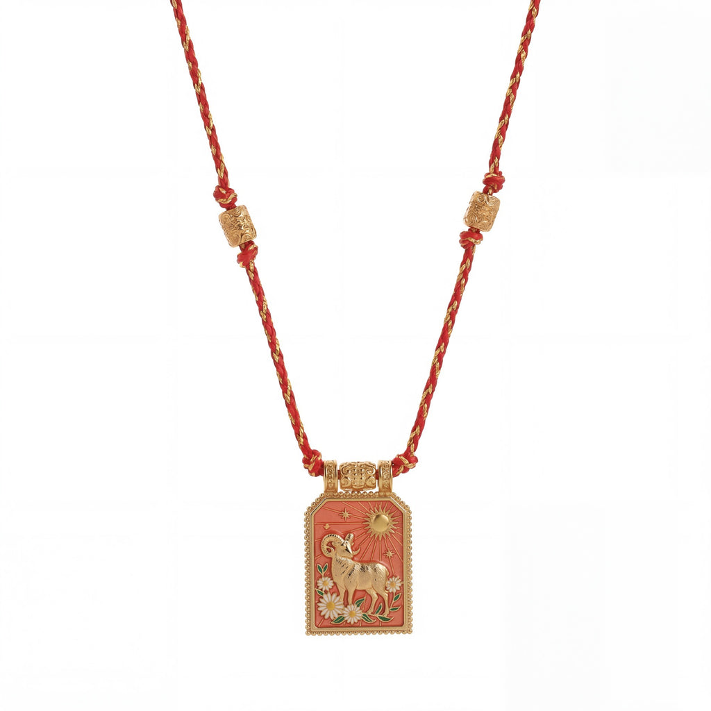 12 Zodiac Enamel Square Pendant Necklace – Colourful Rope Chain, Embossed Craft, Adjustable