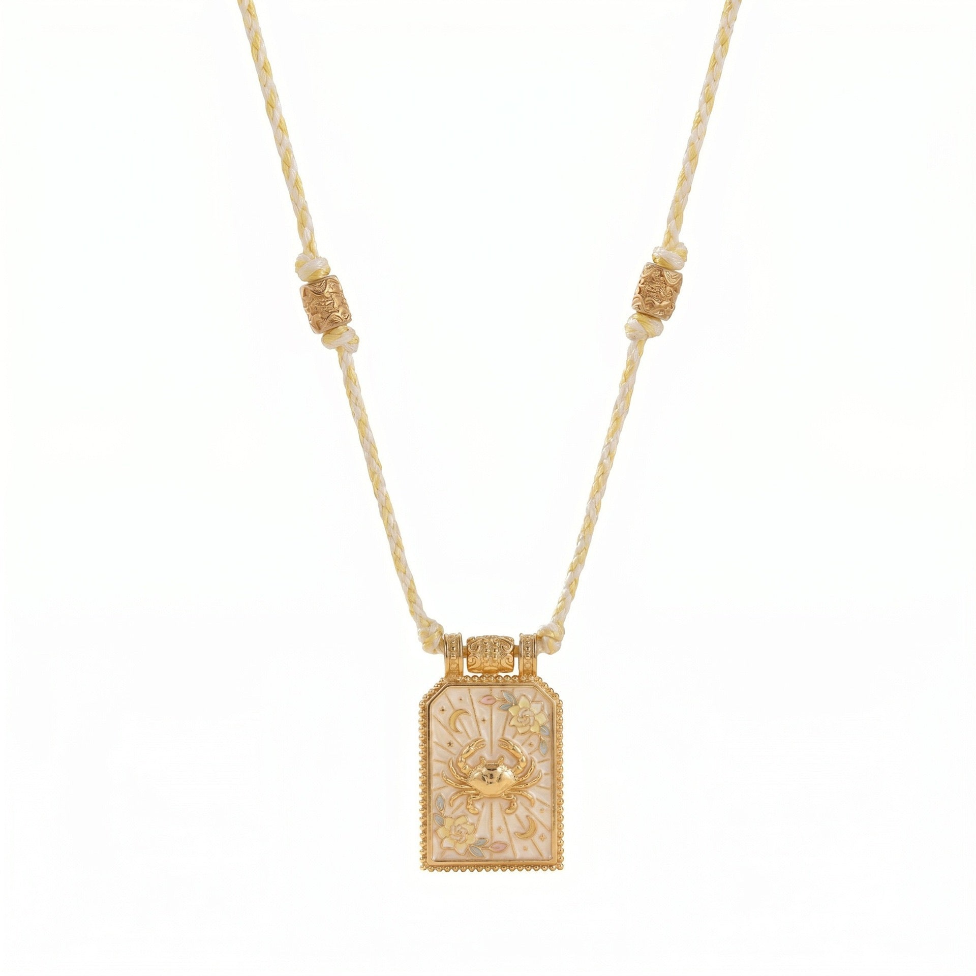 12 Zodiac Enamel Square Pendant Necklace – Colourful Rope Chain, Embossed Craft, Adjustable