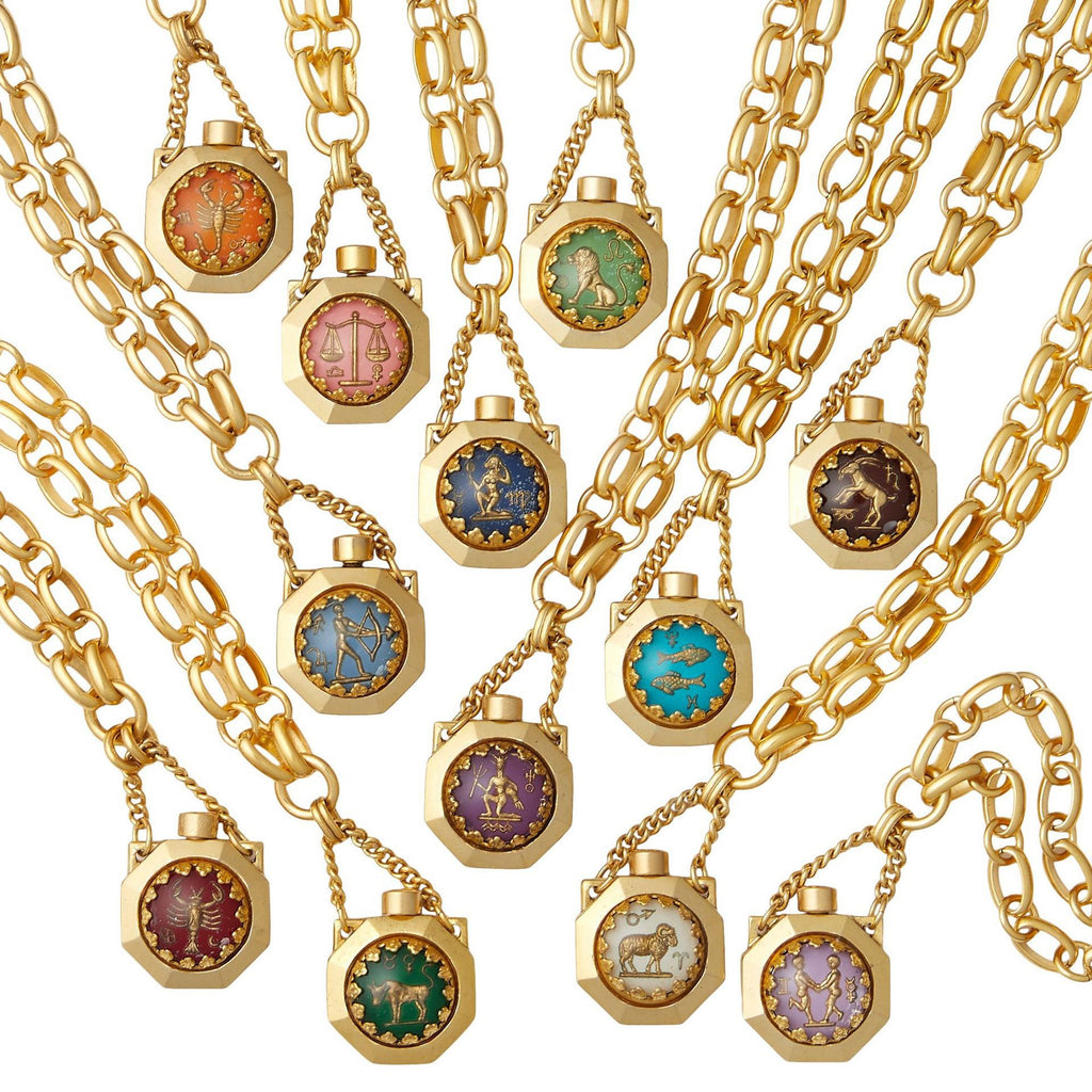 12 Zodiac Wish Bottle Enamel Pendant Cat Ear Necklace – Statement Sweater Chain, Heavy Craft