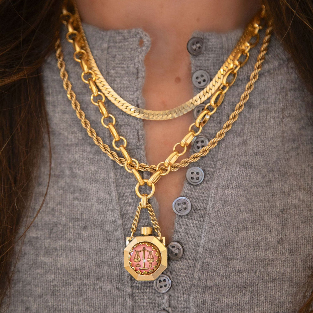 12 Zodiac Wish Bottle Enamel Pendant Cat Ear Necklace – Statement Sweater Chain, Heavy Craft
