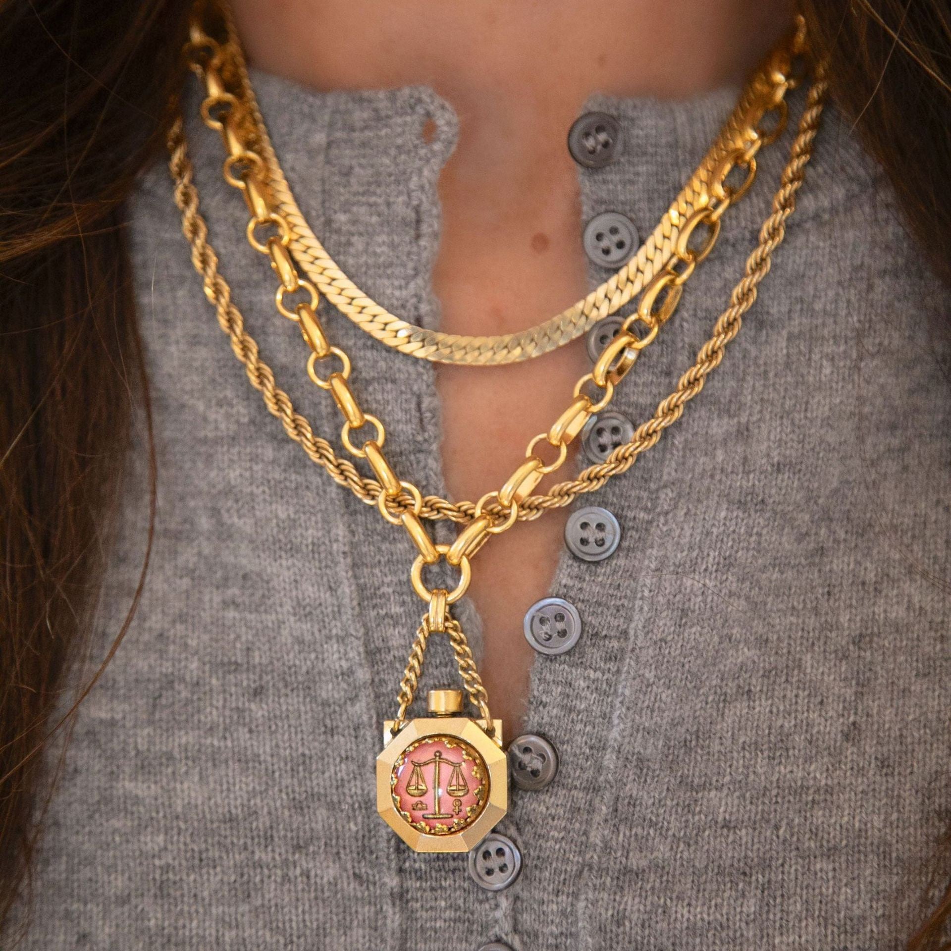 12 Zodiac Wish Bottle Enamel Pendant Cat Ear Necklace – Statement Sweater Chain, Heavy Craft