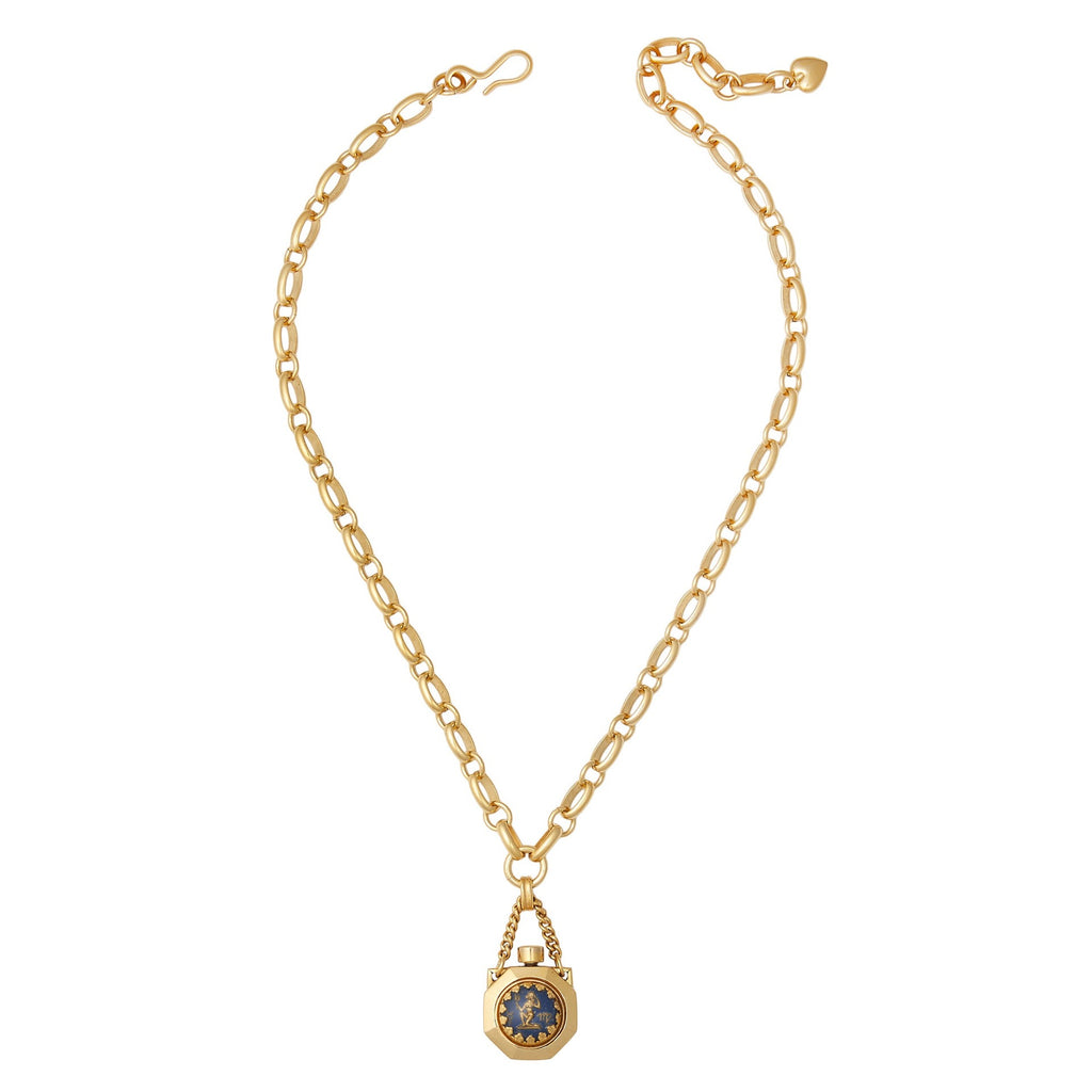 12 Zodiac Wish Bottle Enamel Pendant Cat Ear Necklace – Statement Sweater Chain, Heavy Craft