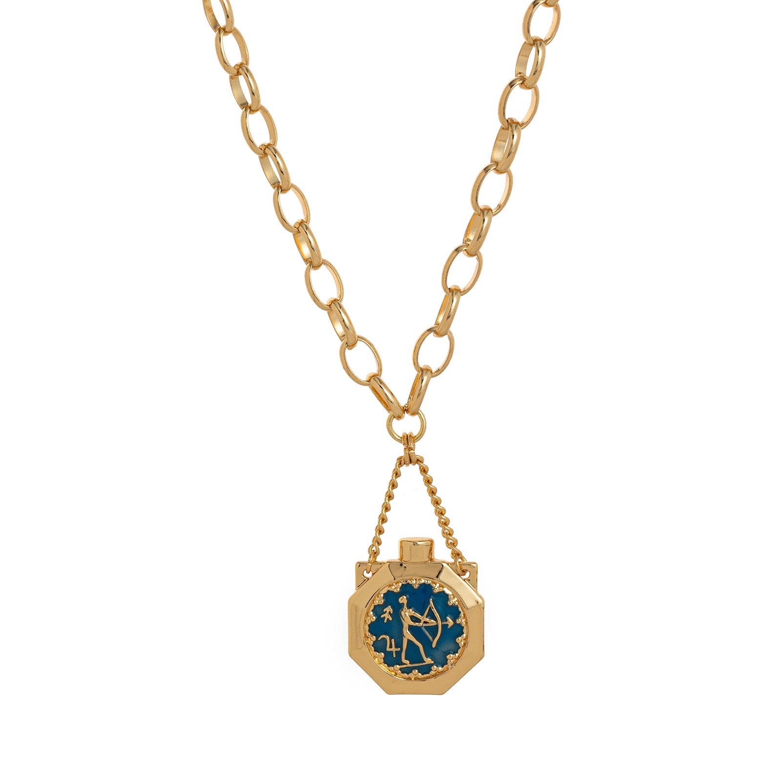 12 Zodiac Wish Bottle Enamel Pendant Cat Ear Necklace – Statement Sweater Chain, Heavy Craft