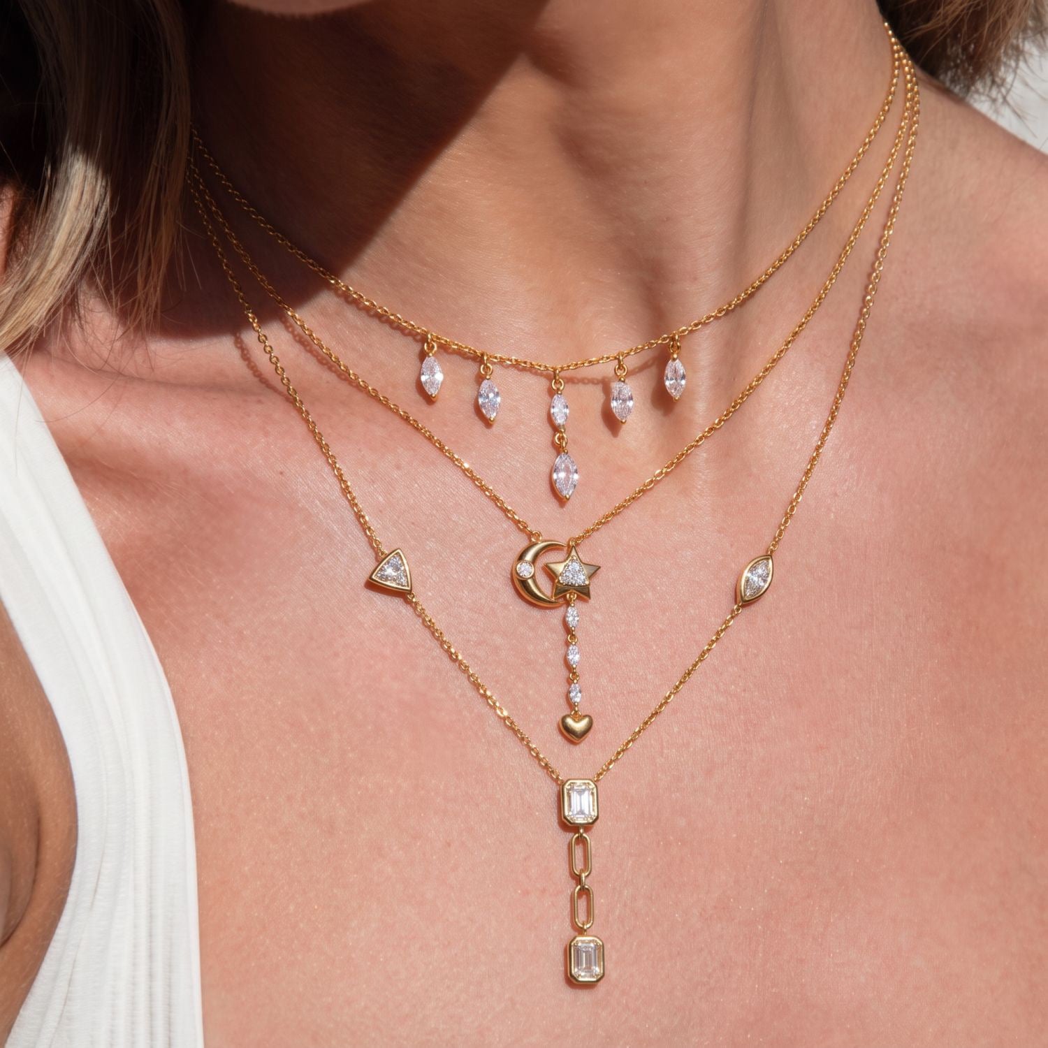 Luxury Tassel Zirconia Necklace – Elegant Everyday Versatile | Triangle Marquise Tassel Necklace, Five Marquise Diamond Necklace, Beaded Multi-Zirconia Necklace, Star Moon Heart Tassel Necklace, Square Diamond Geometric Tassel Necklace