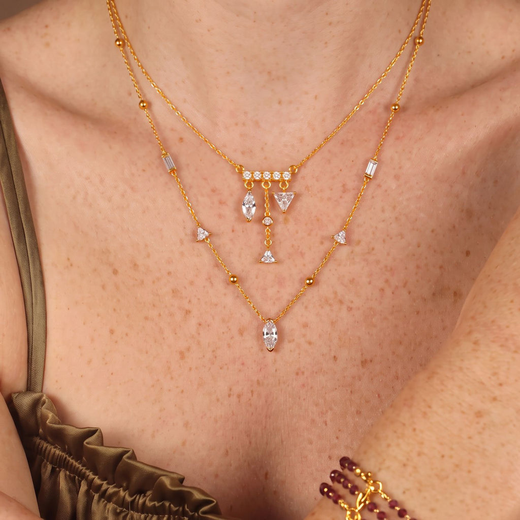 Luxury Tassel Zirconia Necklace – Elegant Everyday Versatile | Triangle Marquise Tassel Necklace, Five Marquise Diamond Necklace, Beaded Multi-Zirconia Necklace, Star Moon Heart Tassel Necklace, Square Diamond Geometric Tassel Necklace