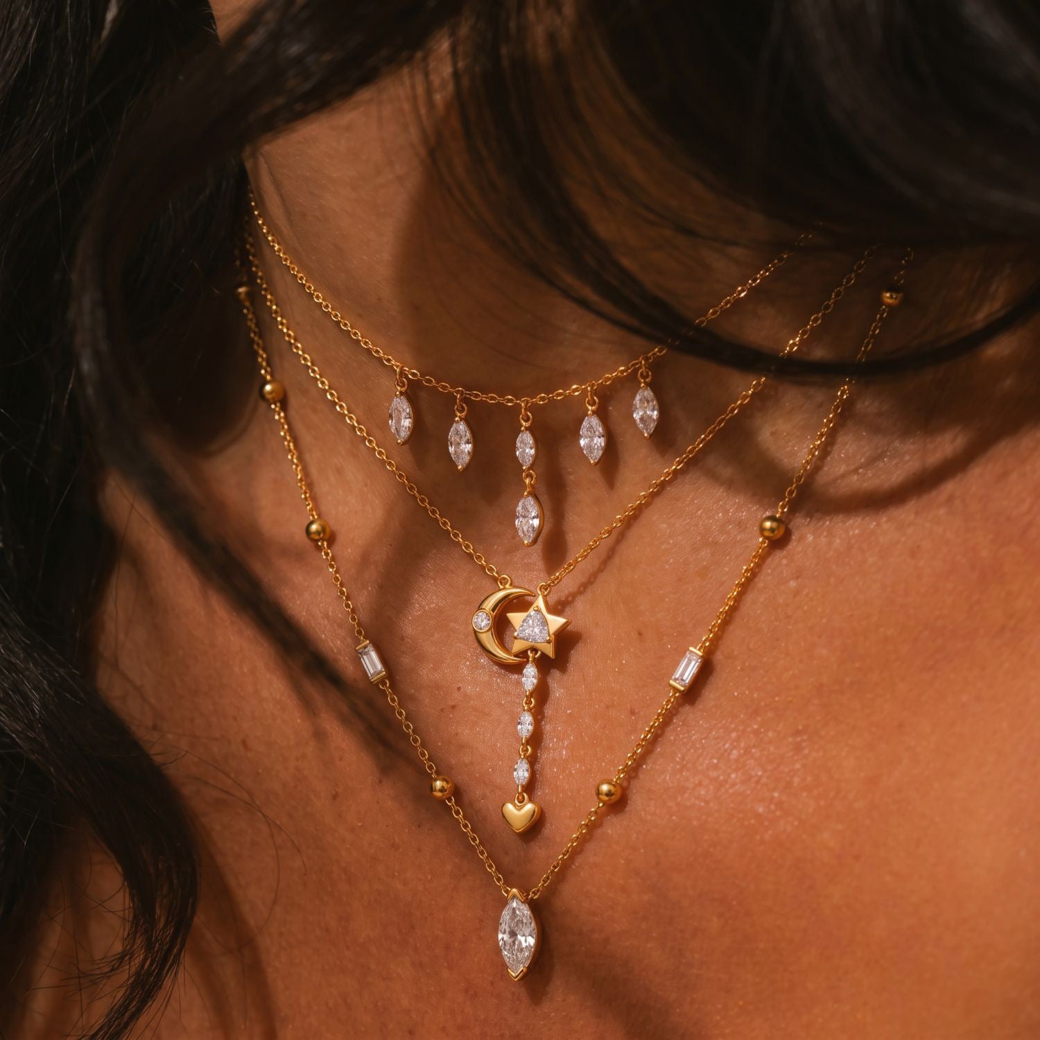 Luxury Tassel Zirconia Necklace – Elegant Everyday Versatile | Triangle Marquise Tassel Necklace, Five Marquise Diamond Necklace, Beaded Multi-Zirconia Necklace, Star Moon Heart Tassel Necklace, Square Diamond Geometric Tassel Necklace