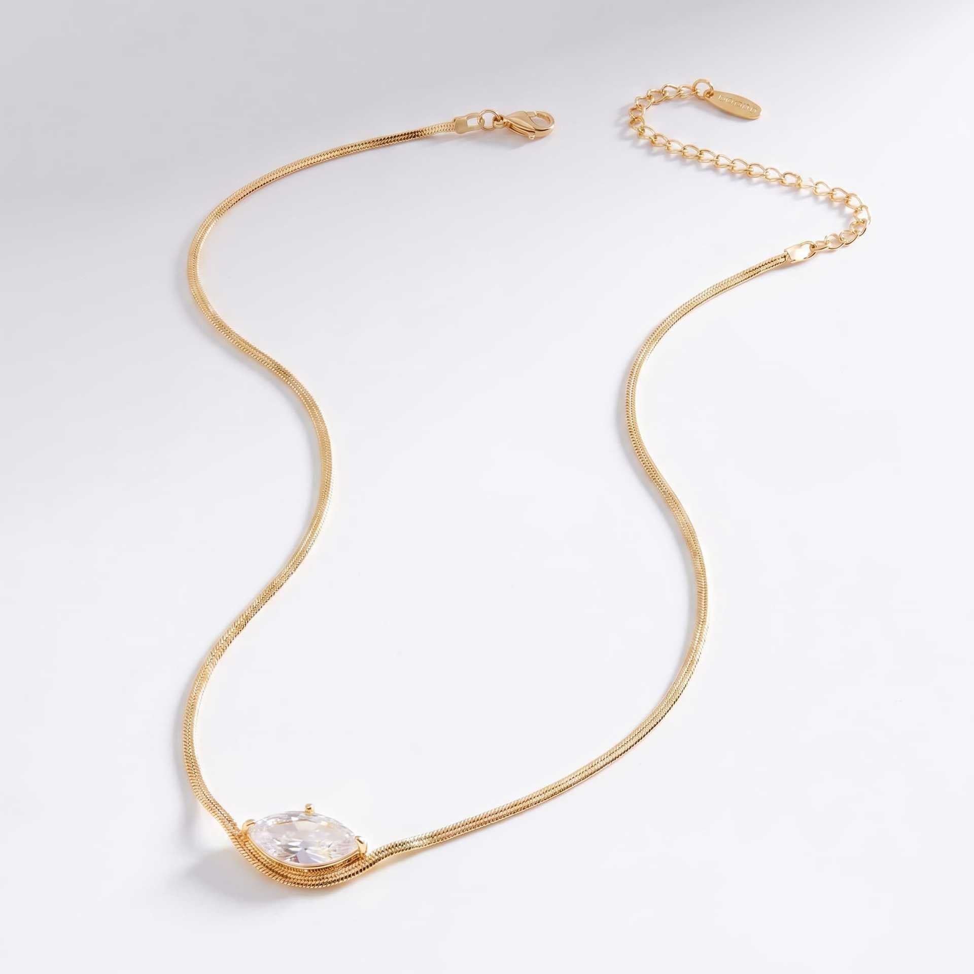 Luxury Layered Collarbone Necklace – Marquise Zirconia Accent, Stackable Everyday | Gold Marquise Zirconia Necklace, Gold Mini Diamond Accent Necklace, Silver Marquise Zirconia Necklace, Silver Mini Diamond Accent Necklace