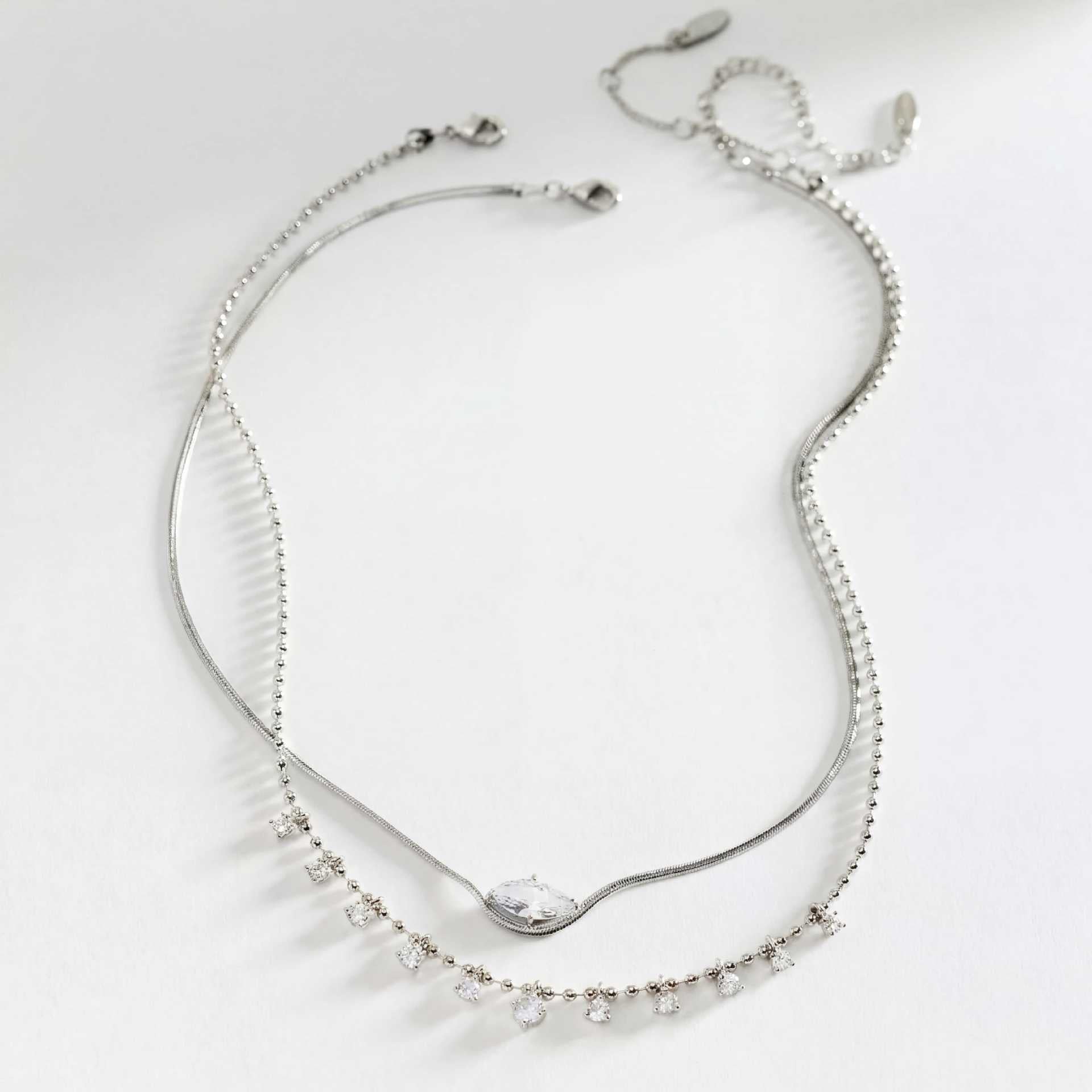 Luxury Layered Collarbone Necklace – Marquise Zirconia Accent, Stackable Everyday | Gold Marquise Zirconia Necklace, Gold Mini Diamond Accent Necklace, Silver Marquise Zirconia Necklace, Silver Mini Diamond Accent Necklace