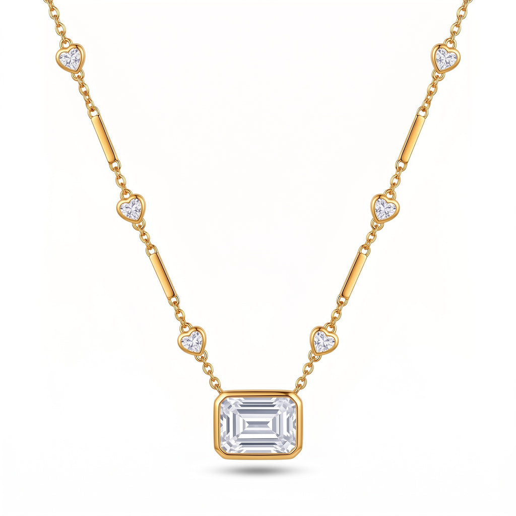 Western Style Crystal Necklace – Star Moon Heart Square Diamond Tassel, Tarnish-Resistant | Square Diamond Heart Spacer Necklace, Multi-Zirconia Tassel Necklace, Square Diamond Heart Necklace, Star Moon Crystal Diamond Necklace, Heart Tassel Necklace