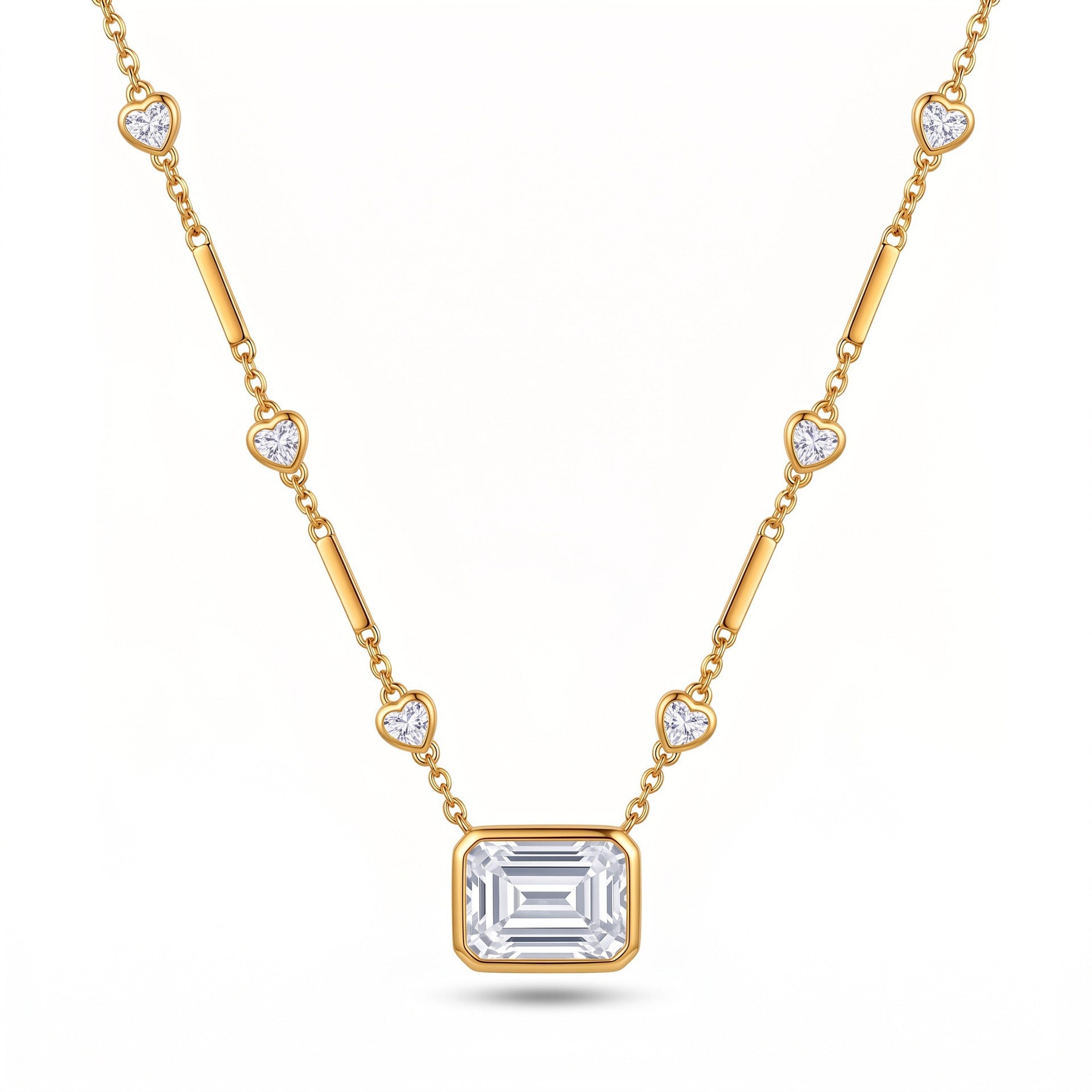 Western Style Crystal Necklace – Star Moon Heart Square Diamond Tassel, Tarnish-Resistant | Square Diamond Heart Spacer Necklace, Multi-Zirconia Tassel Necklace, Square Diamond Heart Necklace, Star Moon Crystal Diamond Necklace, Heart Tassel Necklace
