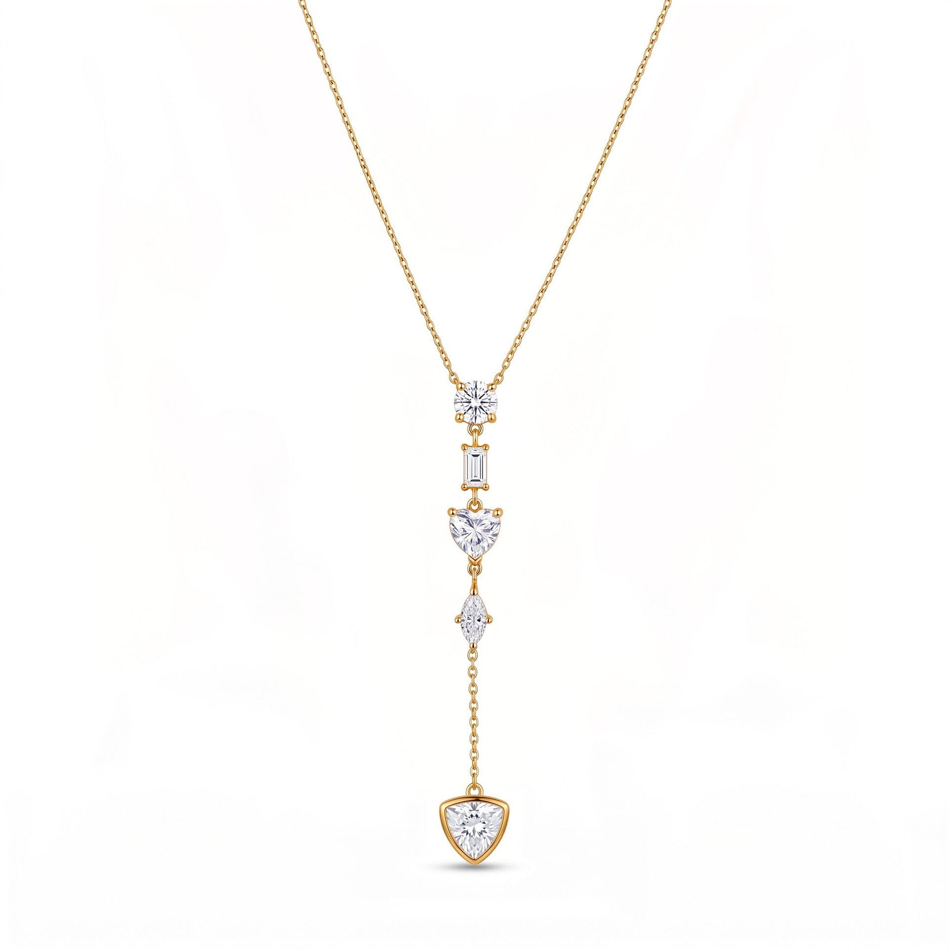 Western Style Crystal Necklace – Star Moon Heart Square Diamond Tassel, Tarnish-Resistant | Square Diamond Heart Spacer Necklace, Multi-Zirconia Tassel Necklace, Square Diamond Heart Necklace, Star Moon Crystal Diamond Necklace, Heart Tassel Necklace