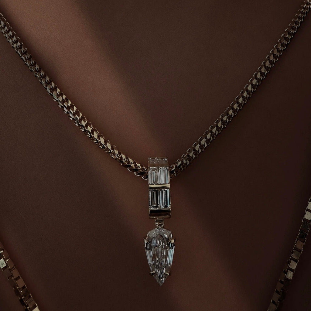 Thick Chain Teardrop Pear‑Shaped Zircon Pendant Necklace, Vintage Heavy‑Set Layering Collarbone Necklace
