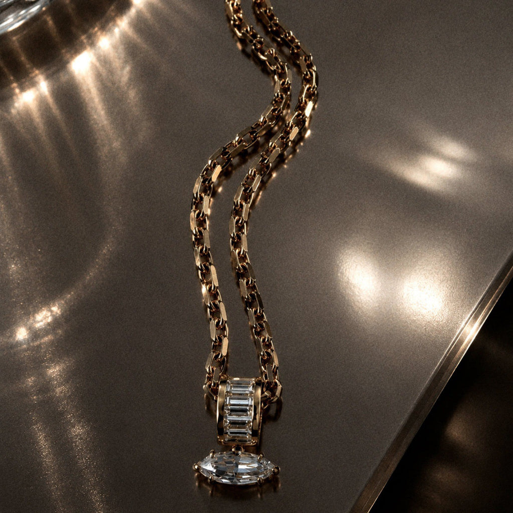 Thick Chain Teardrop Pear‑Shaped Zircon Pendant Necklace, Vintage Heavy‑Set Layering Collarbone Necklace