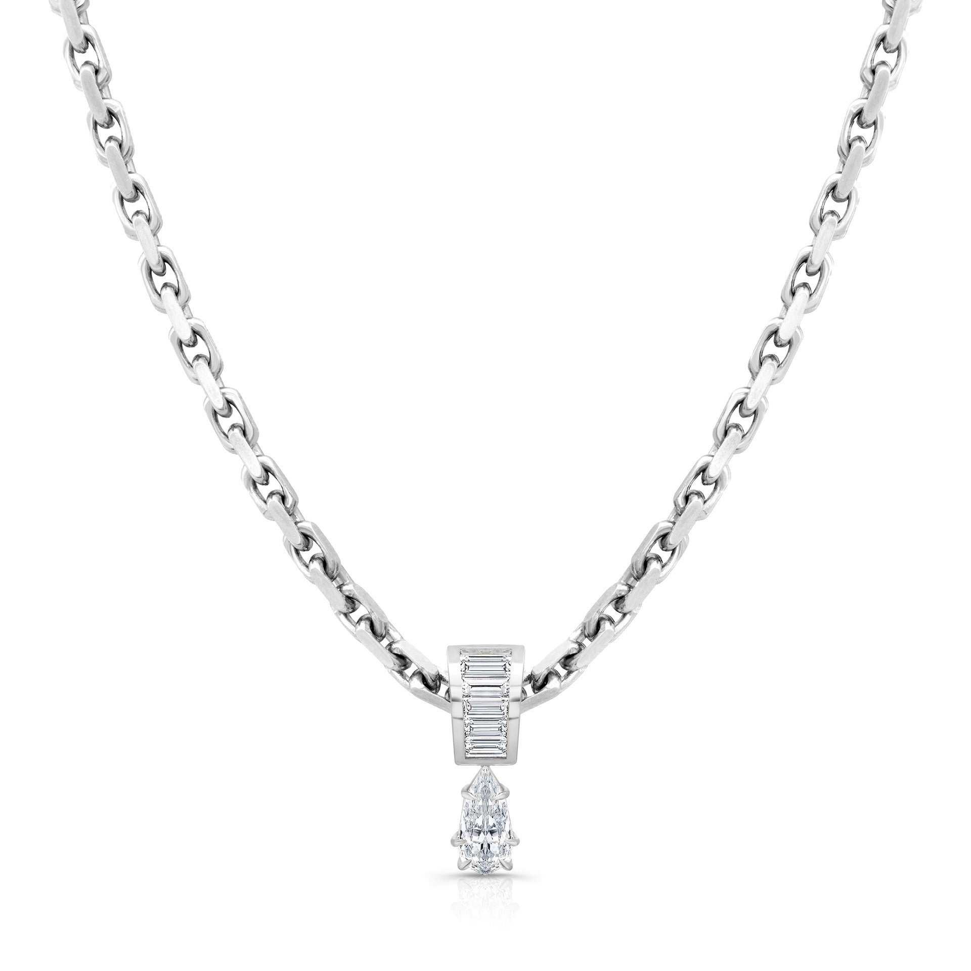 Thick Chain Teardrop Pear‑Shaped Zircon Pendant Necklace, Vintage Heavy‑Set Layering Collarbone Necklace