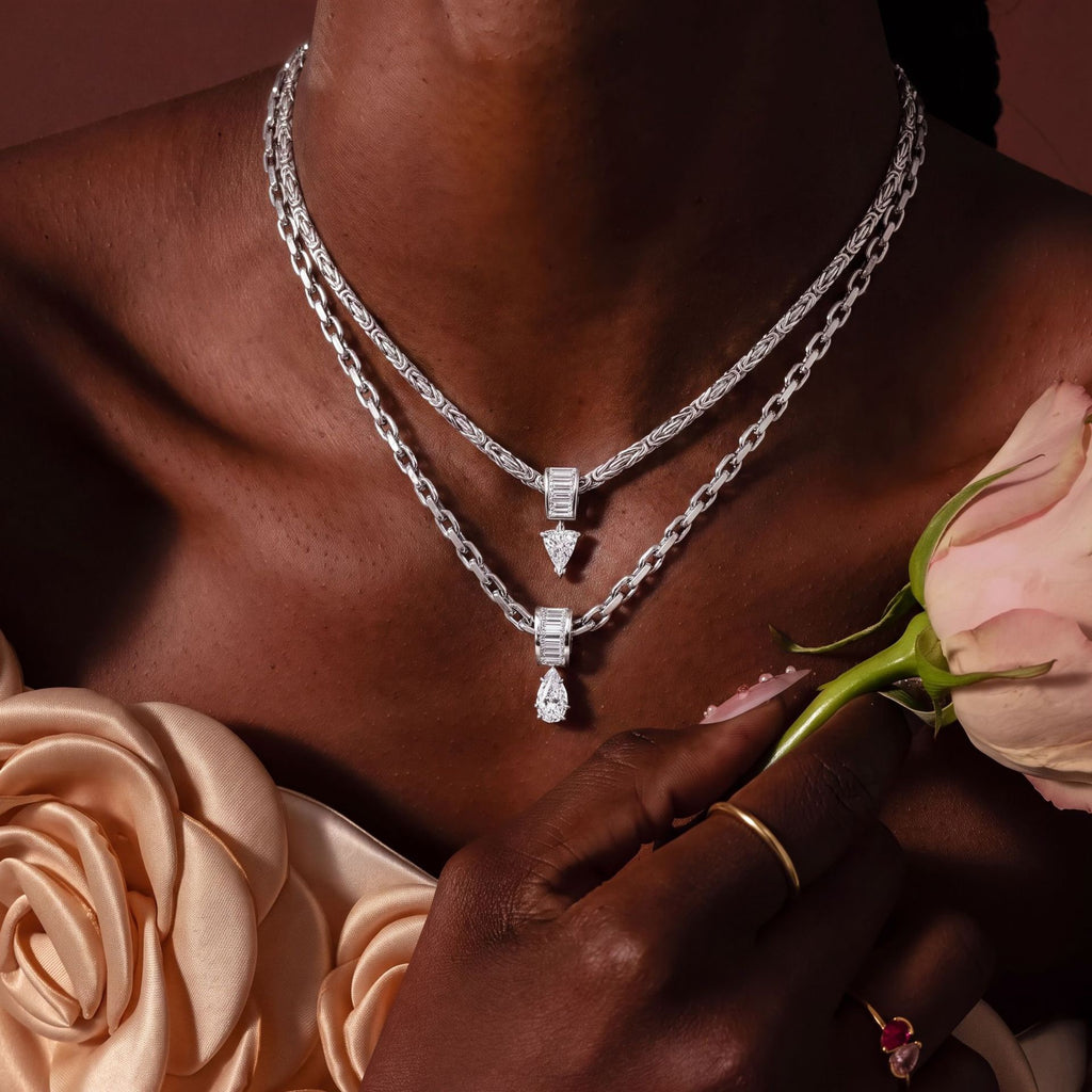 Thick Chain Teardrop Pear‑Shaped Zircon Pendant Necklace, Vintage Heavy‑Set Layering Collarbone Necklace