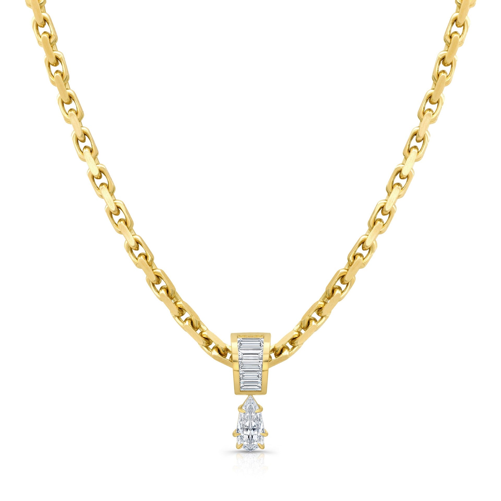 Thick Chain Teardrop Pear‑Shaped Zircon Pendant Necklace, Vintage Heavy‑Set Layering Collarbone Necklace