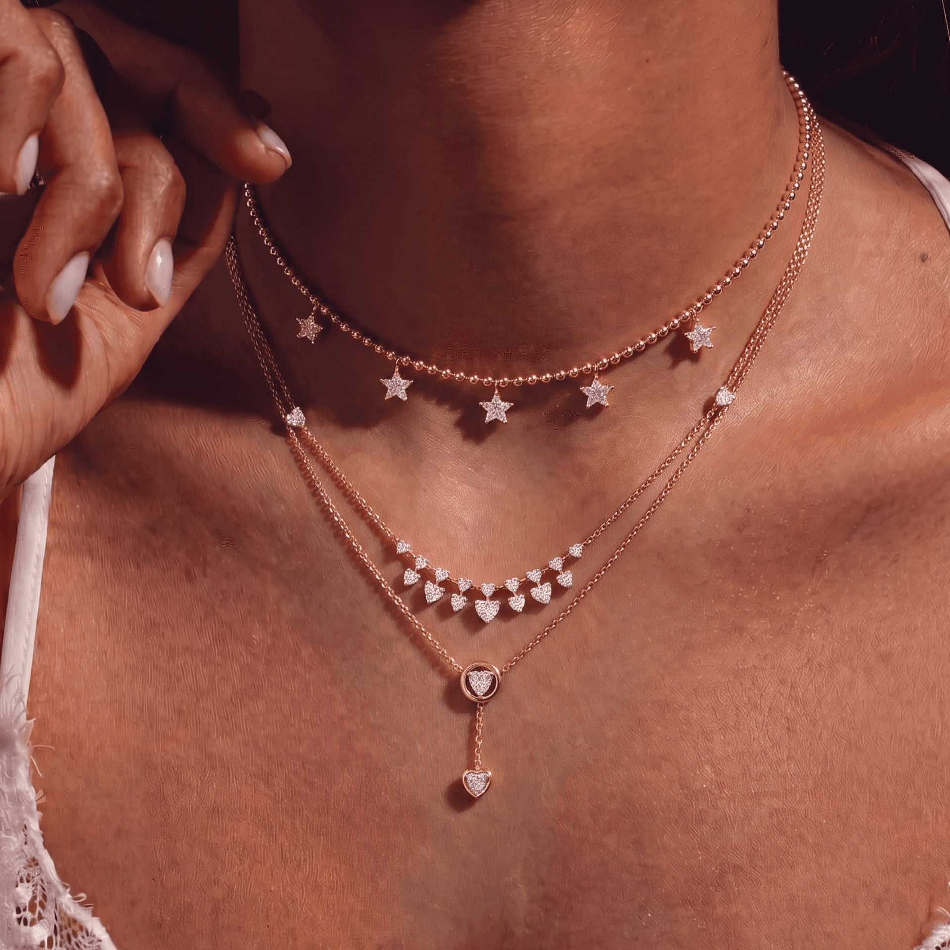 Dainty Sparkly Zircon Necklace,Star Heart Teardrop Crystal Pendant Sweet Daily Layering Jewelry