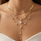Luxury Y-Chain Wave Diamond Necklace | Heart & Oval Pendant - UMI