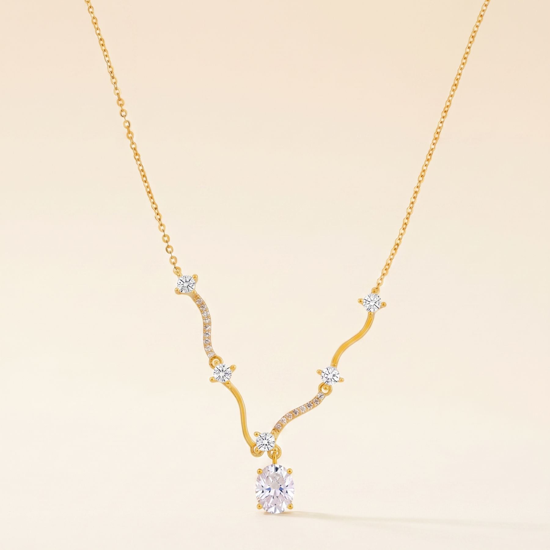 Luxury Y-Chain Wave Diamond Necklace | Heart & Oval Pendant