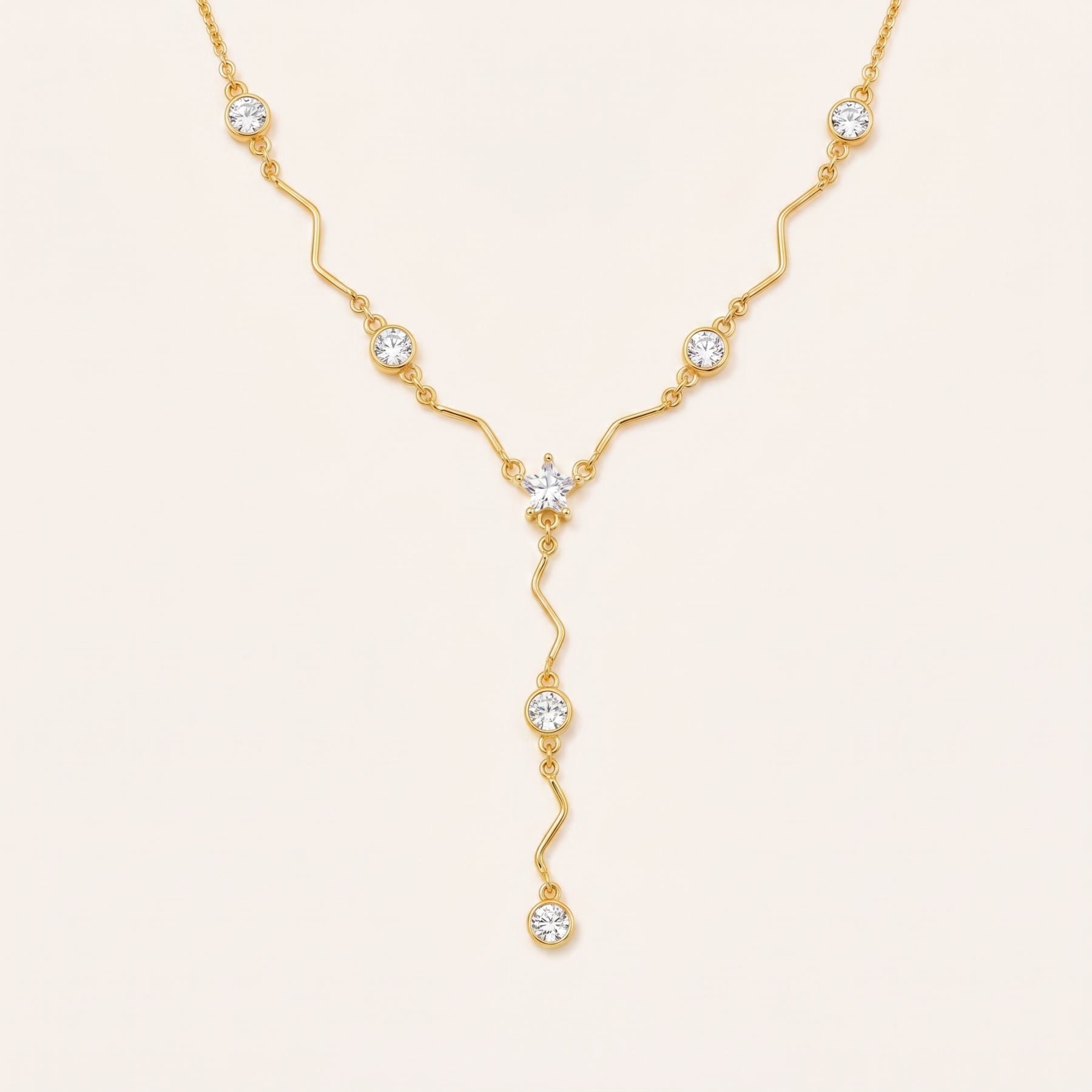 Luxury Y-Chain Wave Diamond Necklace | Heart & Oval Pendant