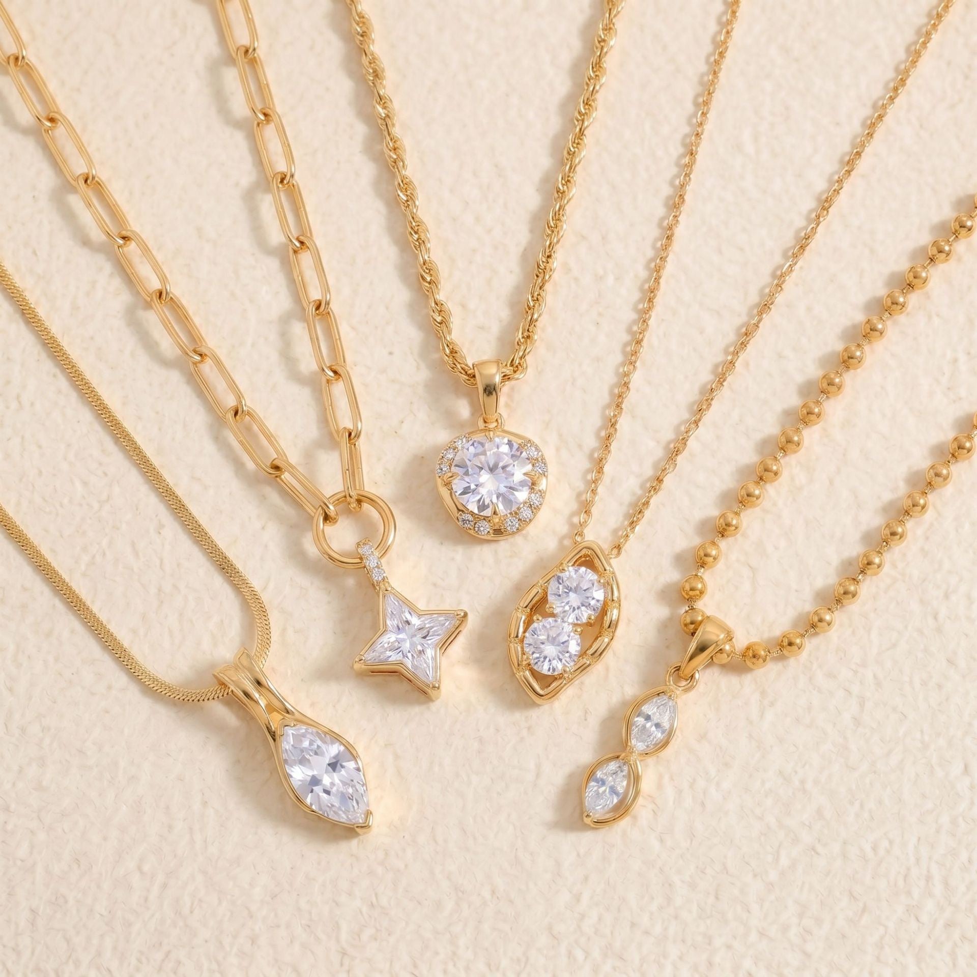 Titanium Steel Gold Diamond-Inlaid Necklace | Multi-Style Chain – Herringbone, Snake, Ball Chain