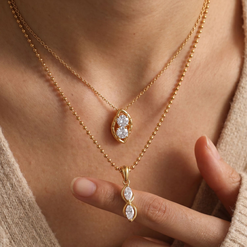 Titanium Steel Gold Diamond-Inlaid Necklace | Multi-Style Chain – Herringbone, Snake, Ball Chain