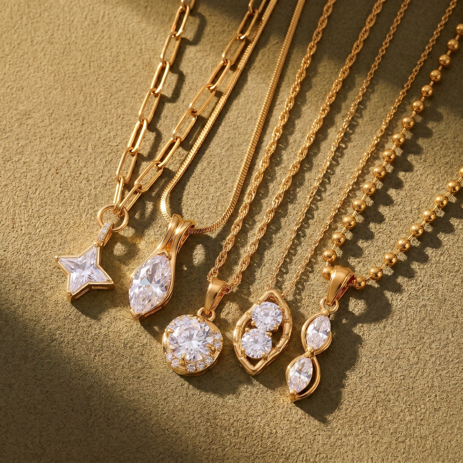 Titanium Steel Gold Diamond-Inlaid Necklace | Multi-Style Chain – Herringbone, Snake, Ball Chain