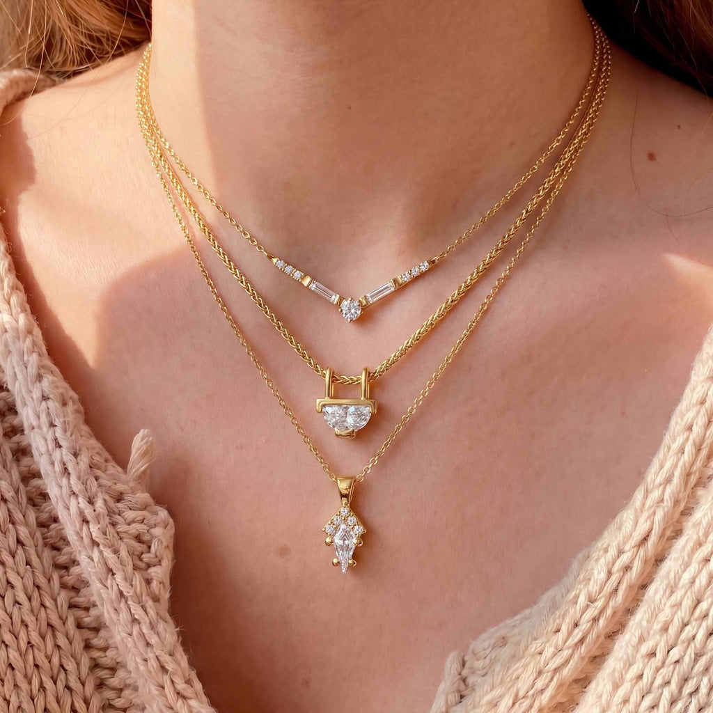 European Luxury Versatile Multi-Style White Diamond Necklace | Half Moon, Square Clasp, Marquise & Fan Shape