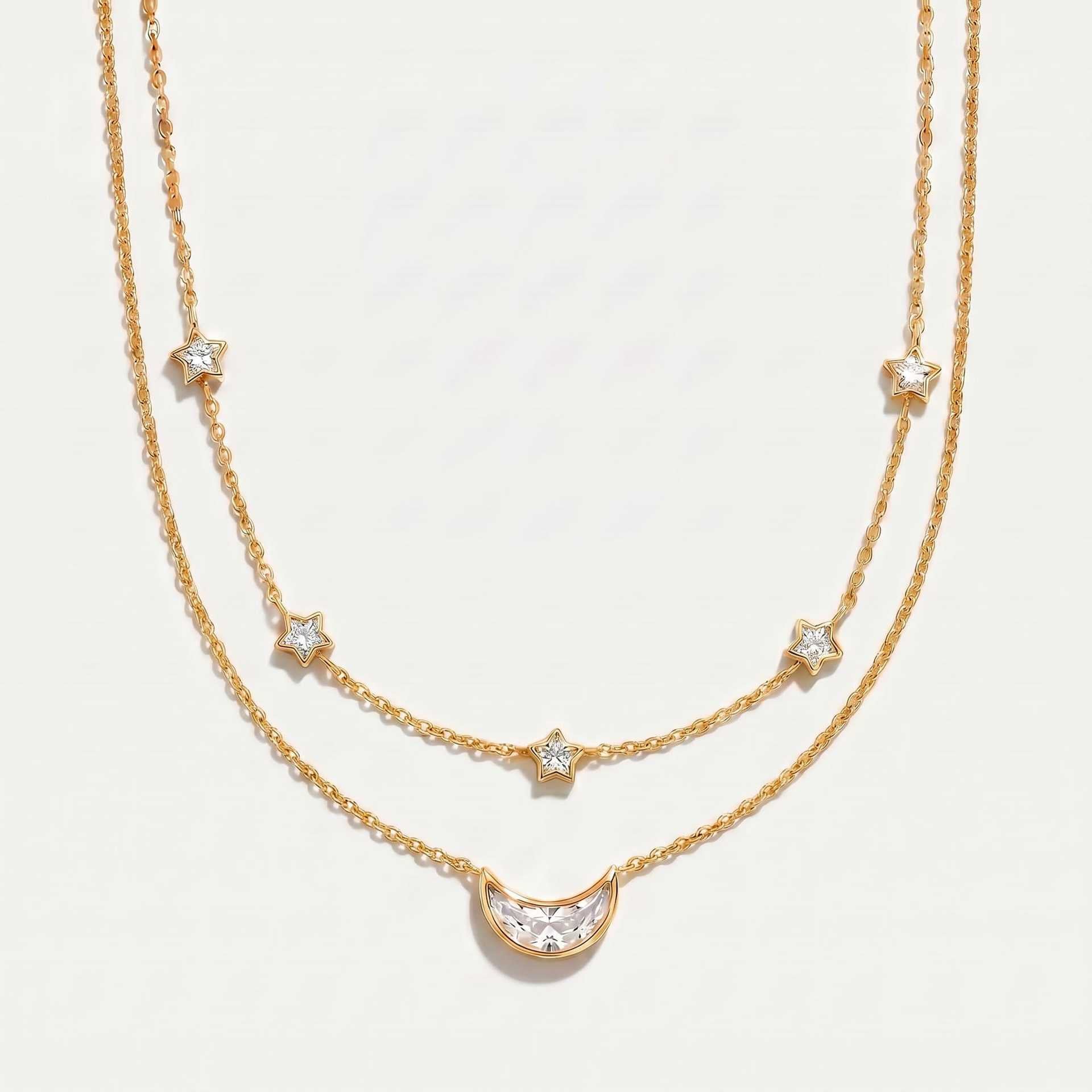 Luxury Layered Necklace | Heart, Princess Cut, Star, Moon & Marquise Diamond – Stackable Everyday Wear