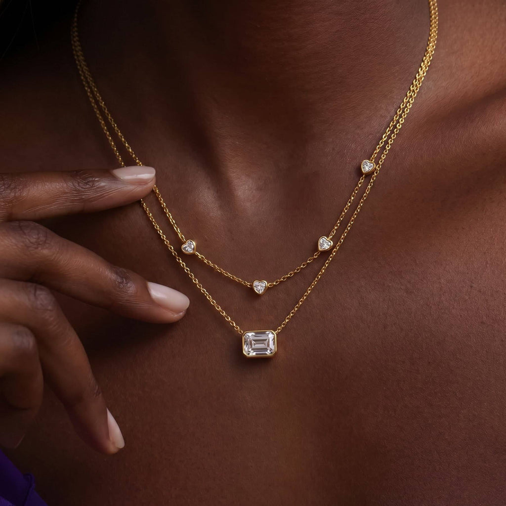 Luxury Layered Necklace | Heart, Princess Cut, Star, Moon & Marquise Diamond – Stackable Everyday Wear
