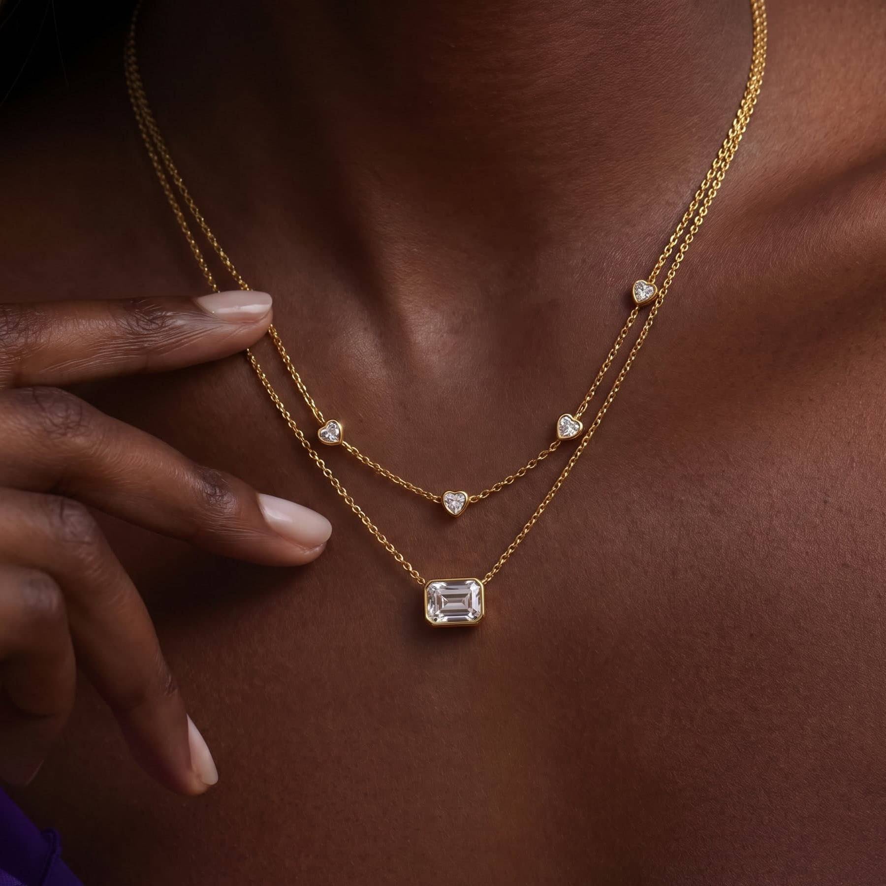 Luxury Layered Necklace | Heart, Princess Cut, Star, Moon & Marquise Diamond – Stackable Everyday Wear
