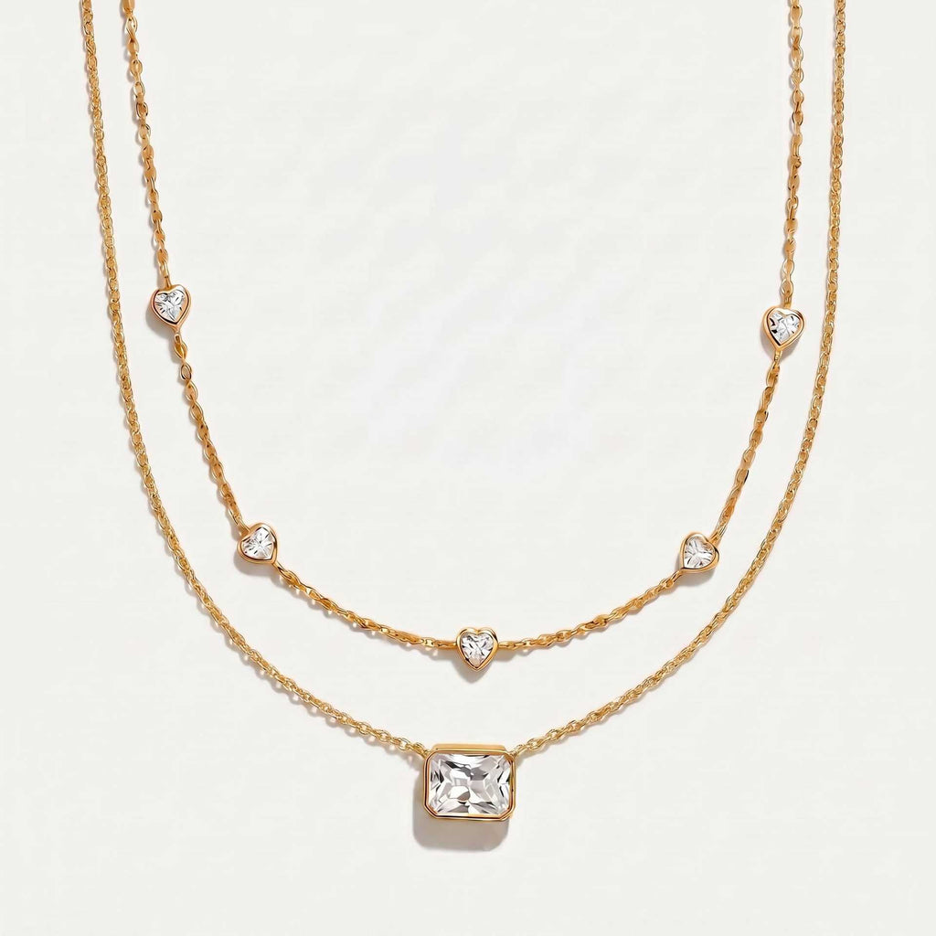 Luxury Layered Necklace | Heart, Princess Cut, Star, Moon & Marquise Diamond – Stackable Everyday Wear