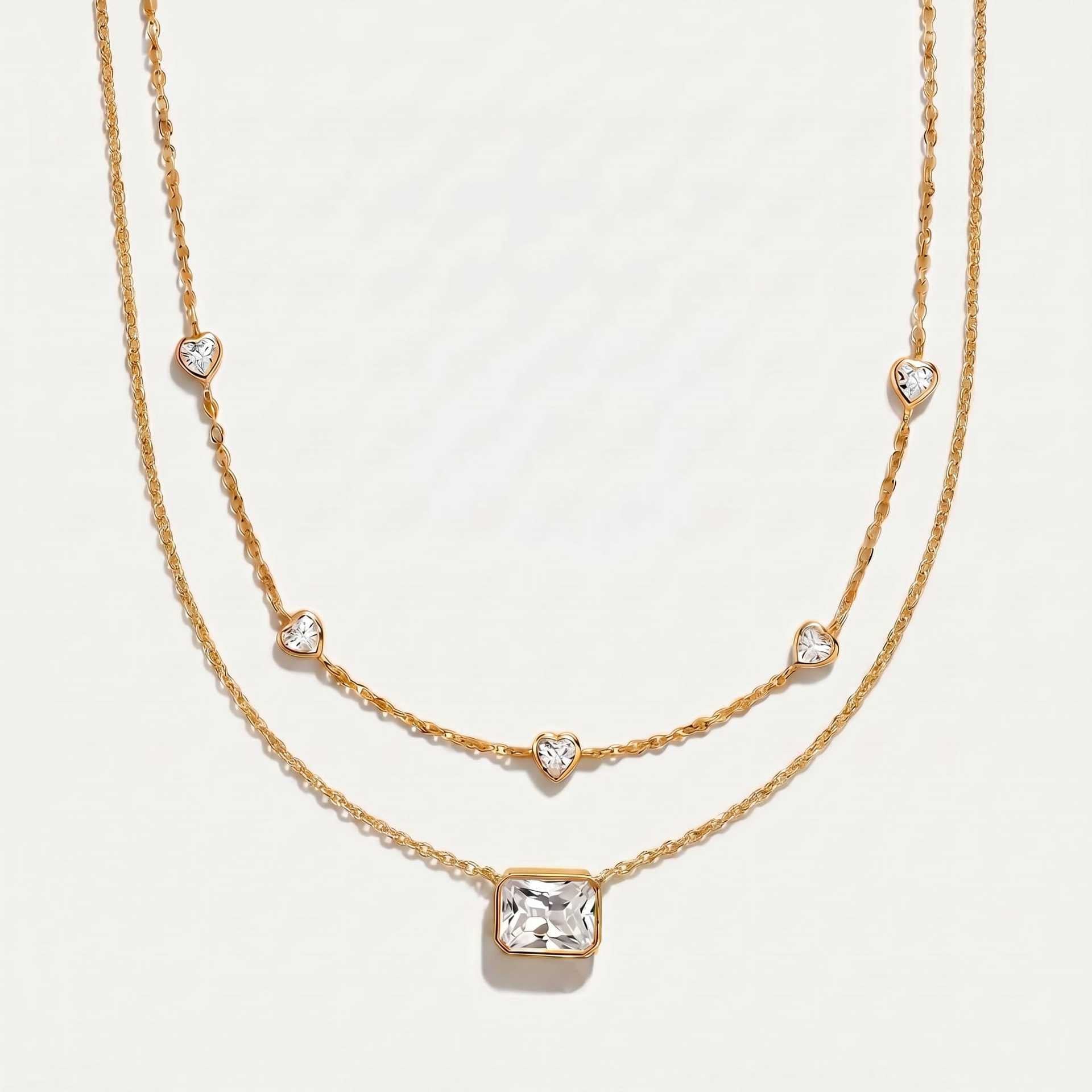 Luxury Layered Necklace | Heart, Princess Cut, Star, Moon & Marquise Diamond – Stackable Everyday Wear