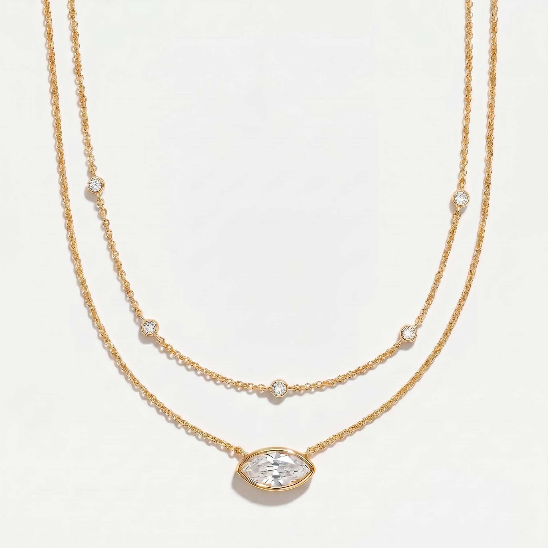 Luxury Layered Necklace | Heart, Princess Cut, Star, Moon & Marquise Diamond – Stackable Everyday Wear