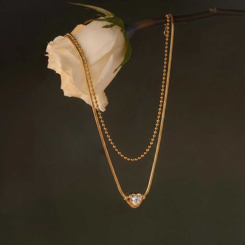 Luxury Layered Crescent & Heart Pendant Necklace | Ball Chain & Snake Chain – Multi-Style Everyday Wear