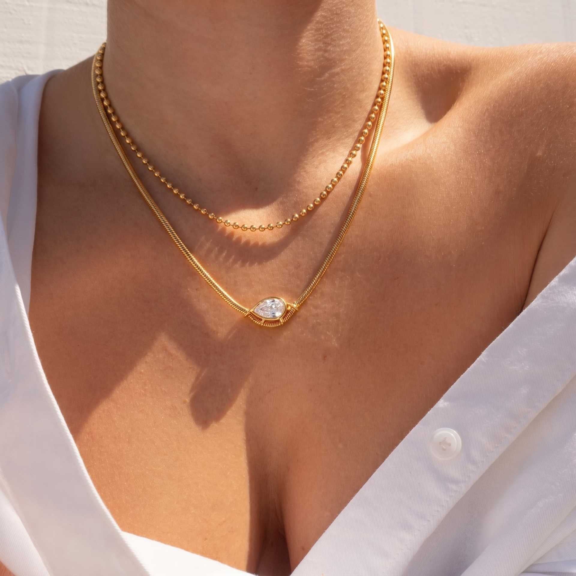 Luxury Layered Crescent & Heart Pendant Necklace | Ball Chain & Snake Chain – Multi-Style Everyday Wear