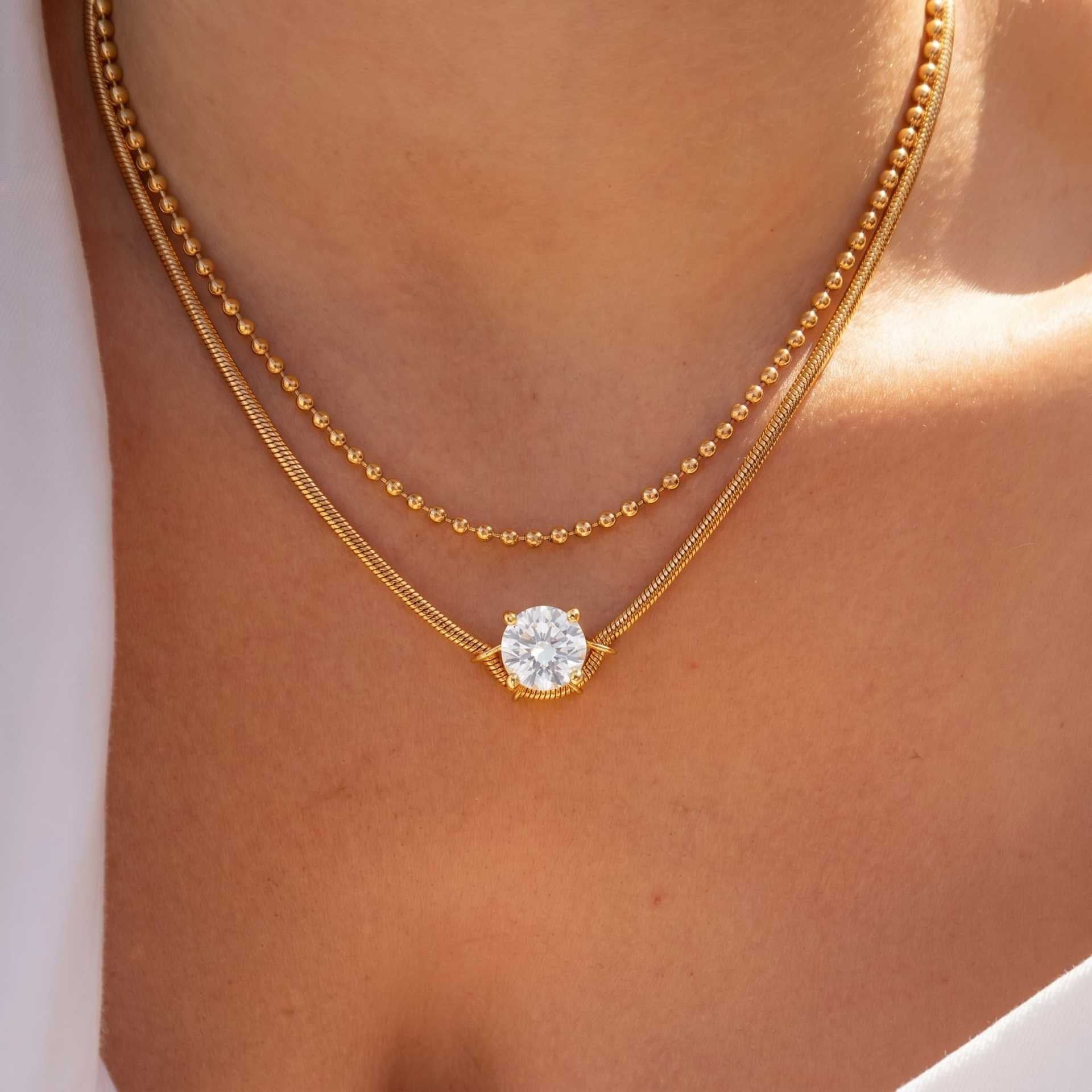 Luxury Layered Crescent & Heart Pendant Necklace | Ball Chain & Snake Chain – Multi-Style Everyday Wear