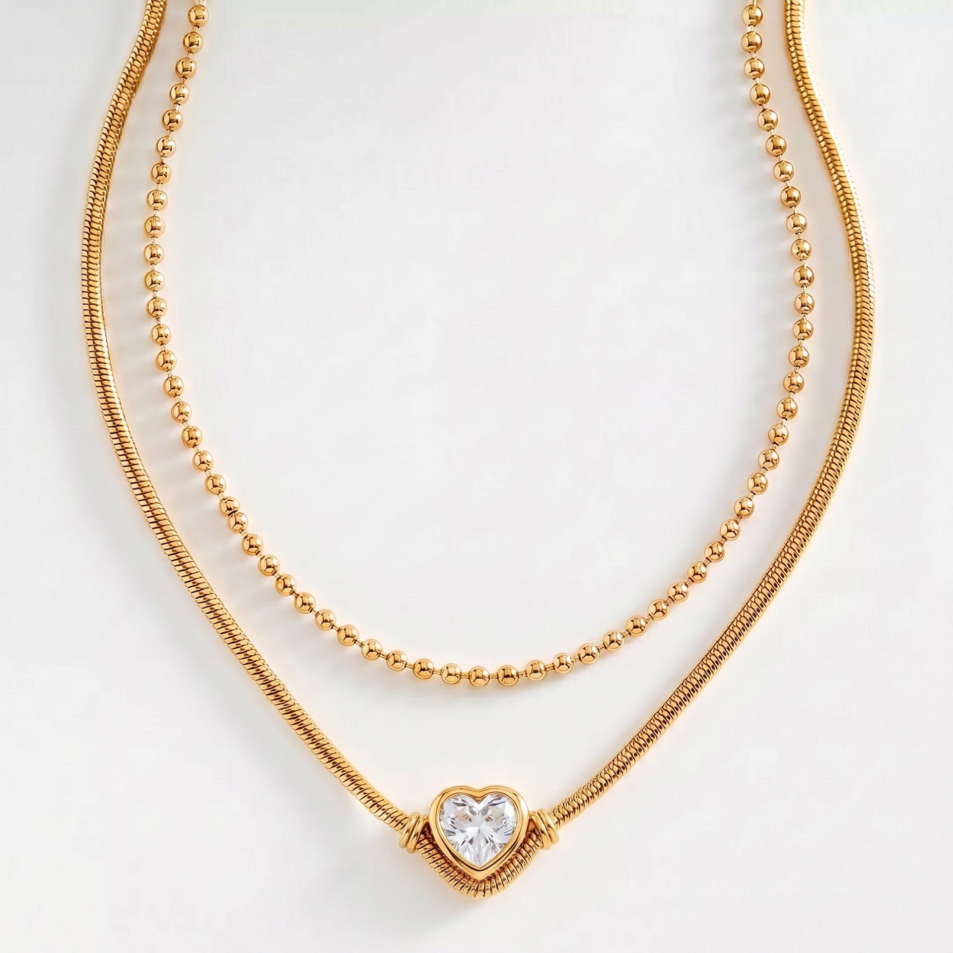 Luxury Layered Crescent & Heart Pendant Necklace | Ball Chain & Snake Chain – Multi-Style Everyday Wear