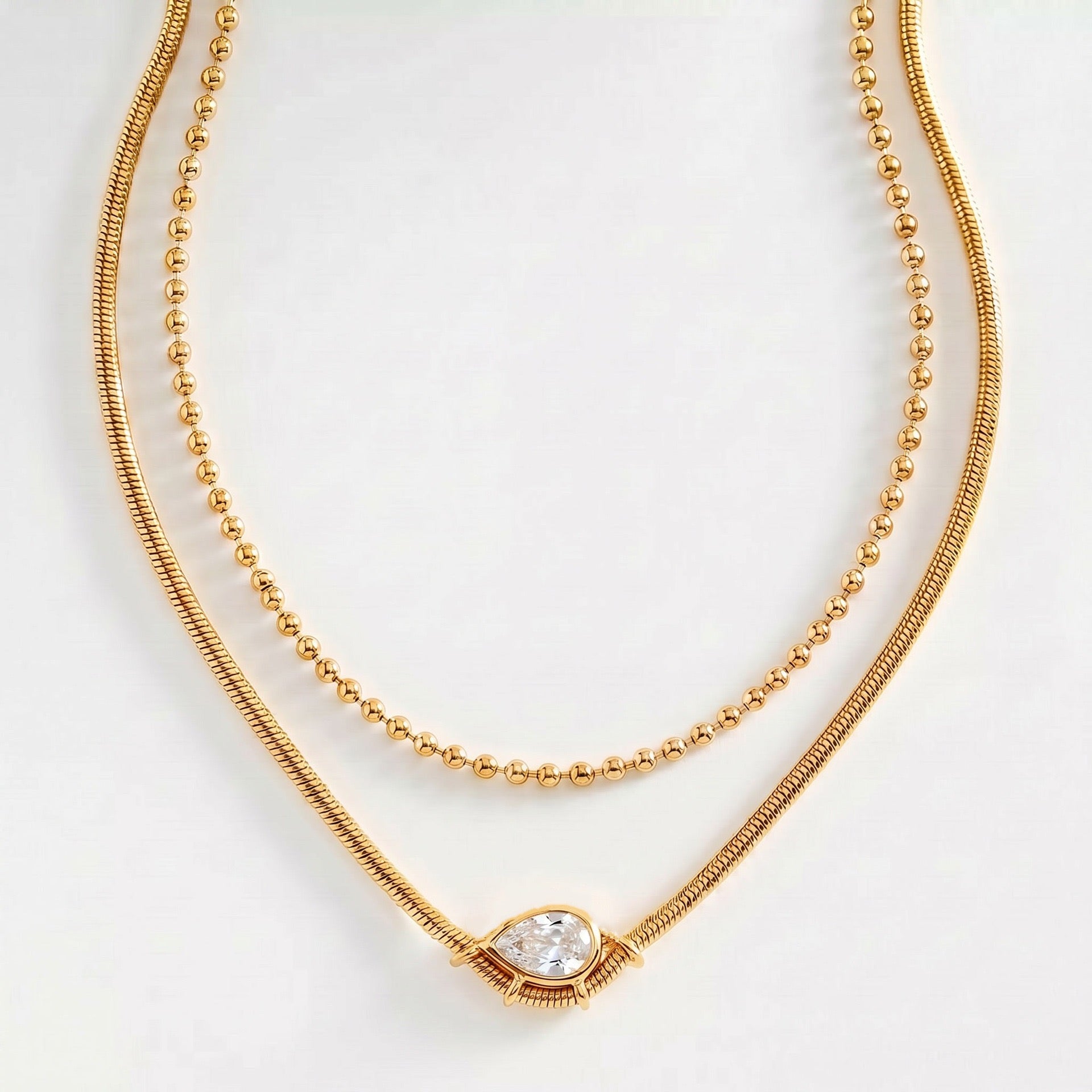 Luxury Layered Crescent & Heart Pendant Necklace | Ball Chain & Snake Chain – Multi-Style Everyday Wear