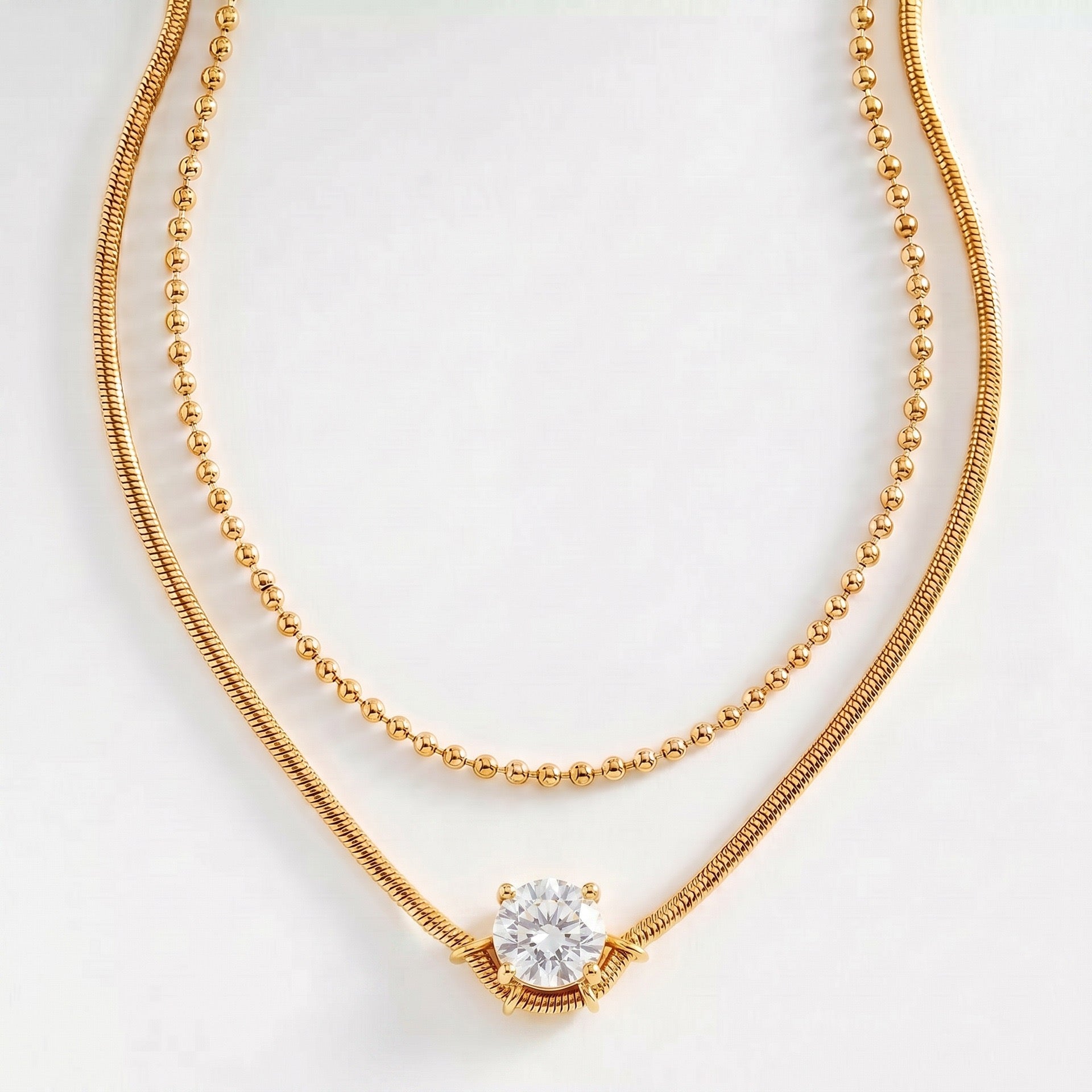 Luxury Layered Crescent & Heart Pendant Necklace | Ball Chain & Snake Chain – Multi-Style Everyday Wear