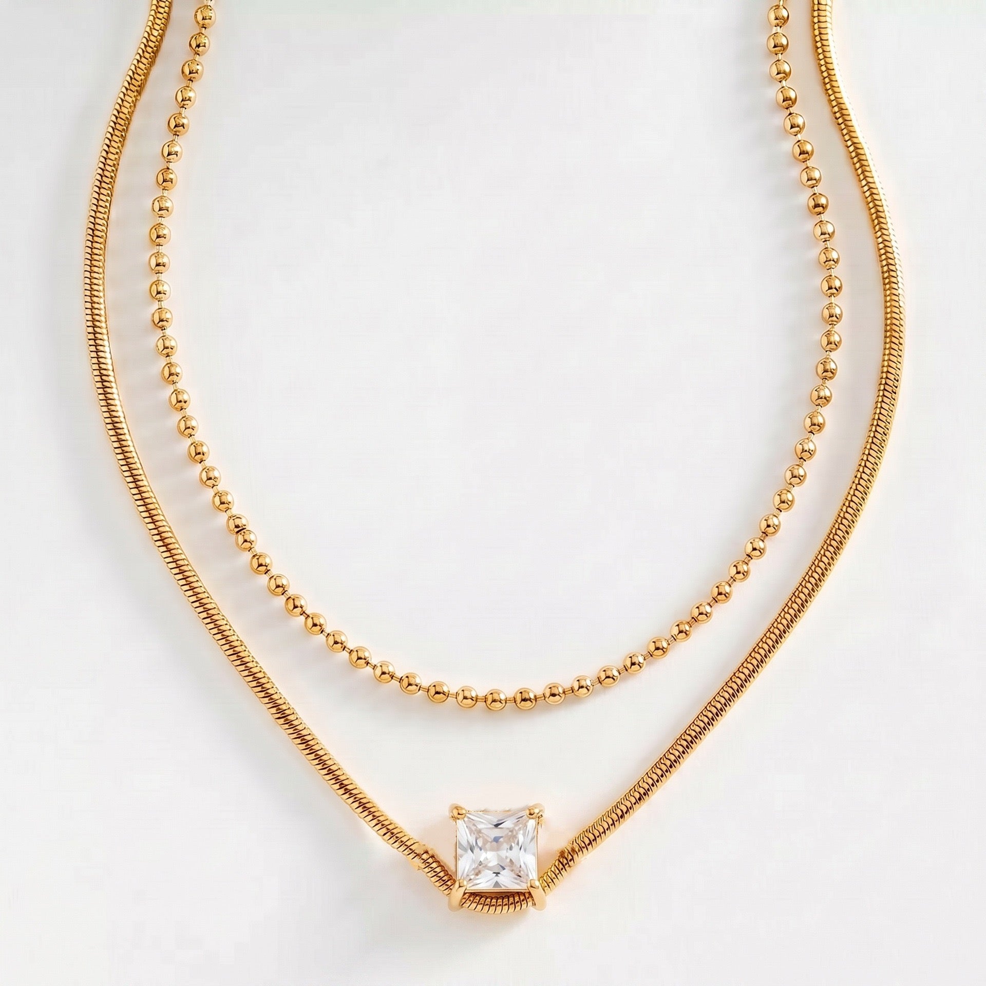 Luxury Layered Crescent & Heart Pendant Necklace | Ball Chain & Snake Chain – Multi-Style Everyday Wear