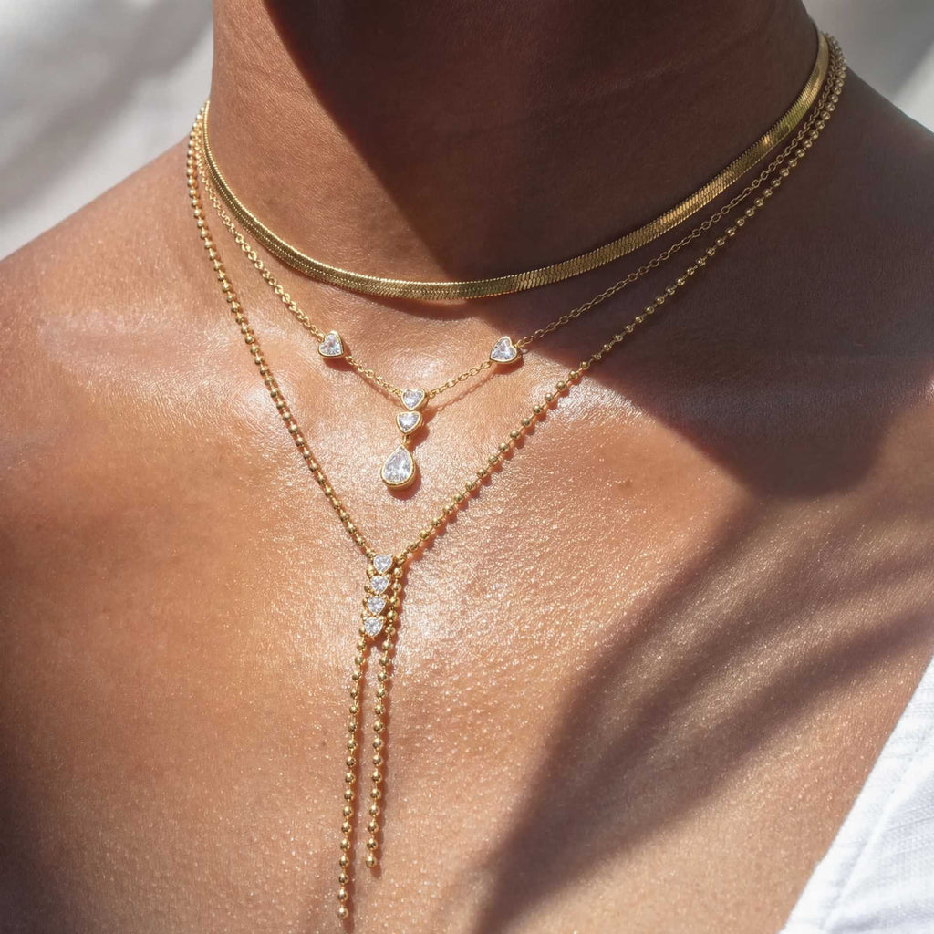 Vintage Gold Layered Necklace | Heart & Teardrop Diamond Tassel – Luxury Statement Piece