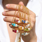 Luxury Gemstone & Pearl Bar Necklace | Multi-Color 18K Gold Plated – 12 Birthstone Options - UMI