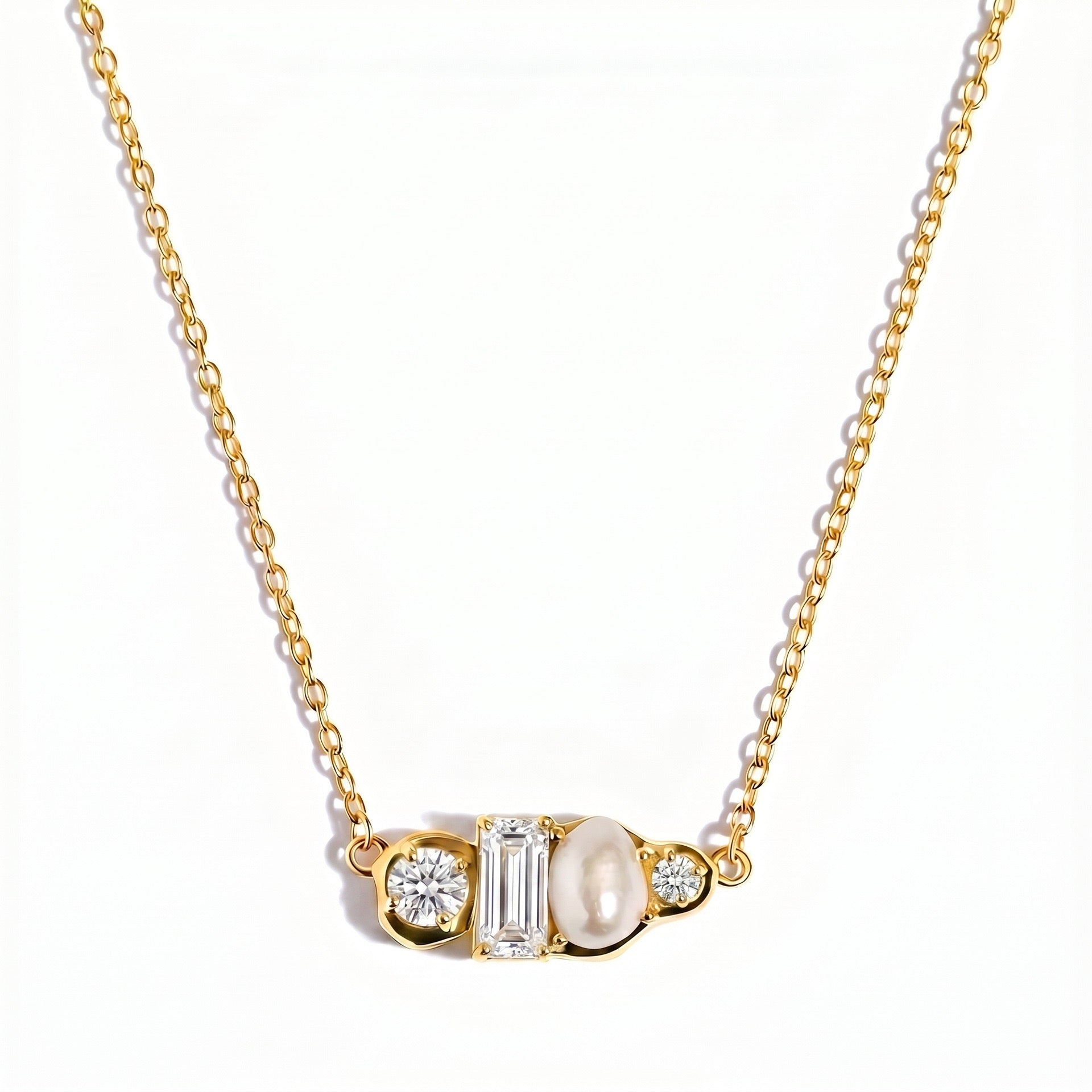 Luxury Gemstone & Pearl Bar Necklace | Multi-Color 18K Gold Plated – 12 Birthstone Options