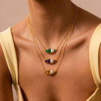 Luxury Gemstone & Pearl Bar Necklace | Multi-Color 18K Gold Plated – 12 Birthstone Options - UMI