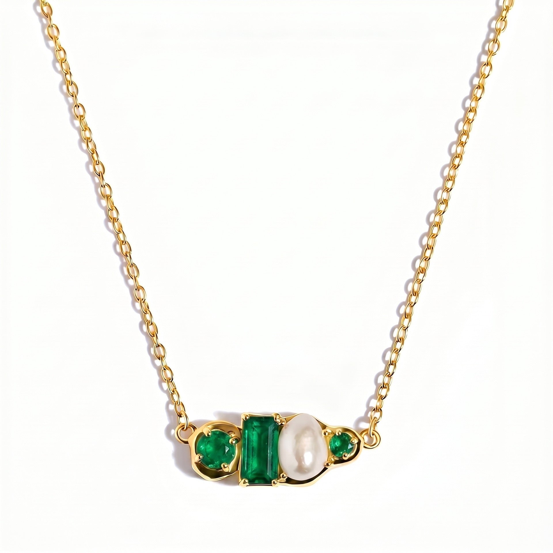 Luxury Gemstone & Pearl Bar Necklace | Multi-Color 18K Gold Plated – 12 Birthstone Options