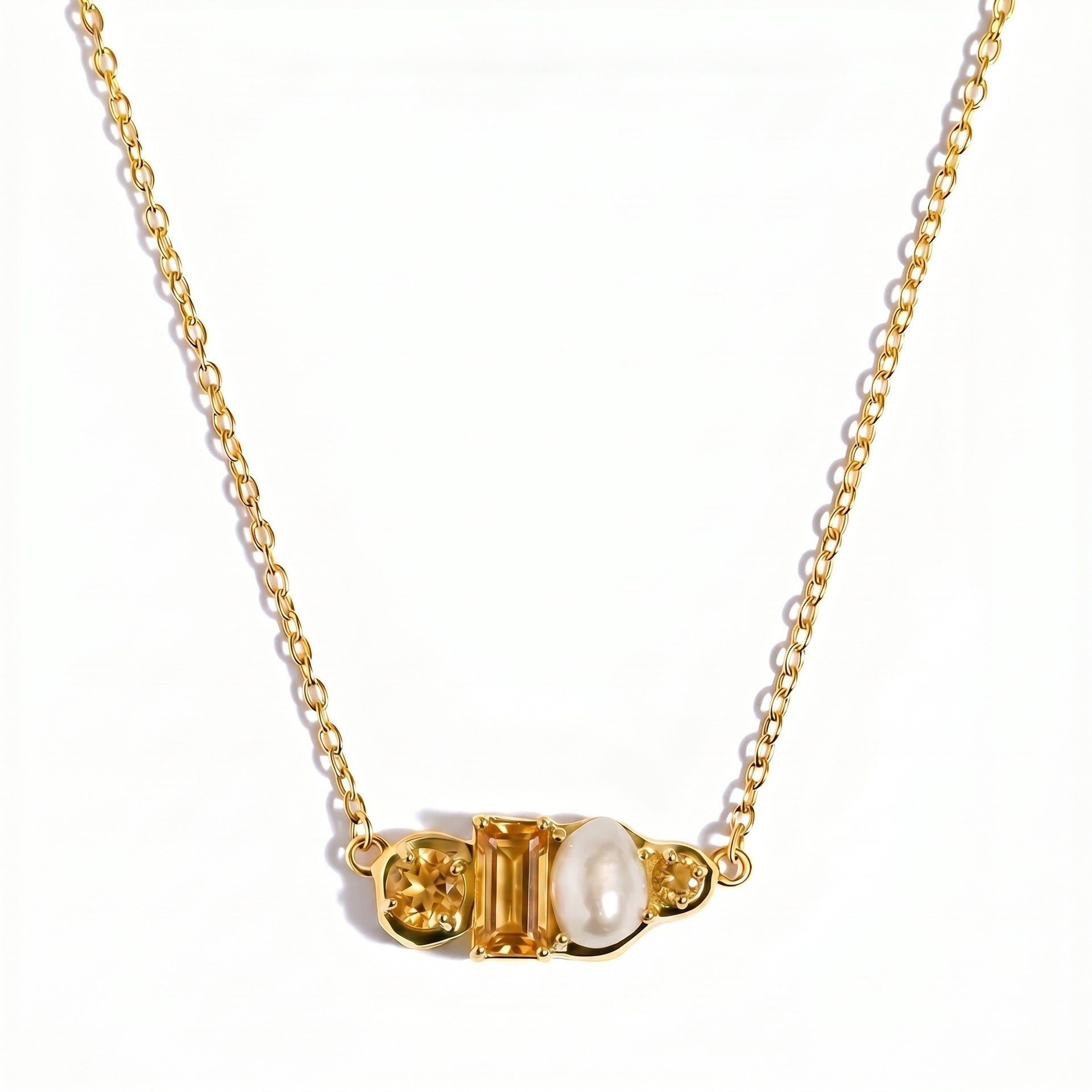 Luxury Gemstone & Pearl Bar Necklace | Multi-Color 18K Gold Plated – 12 Birthstone Options
