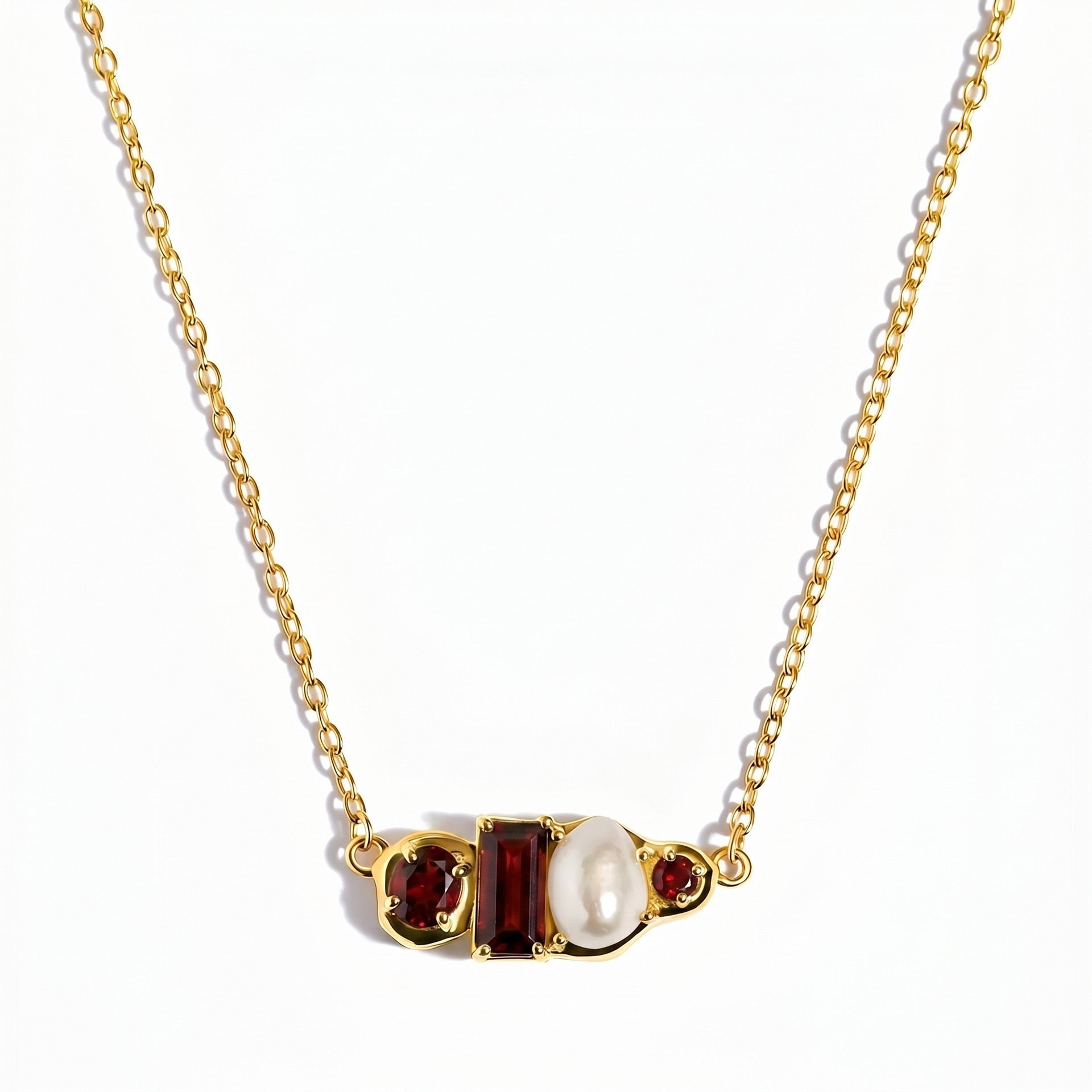 Luxury Gemstone & Pearl Bar Necklace | Multi-Color 18K Gold Plated – 12 Birthstone Options
