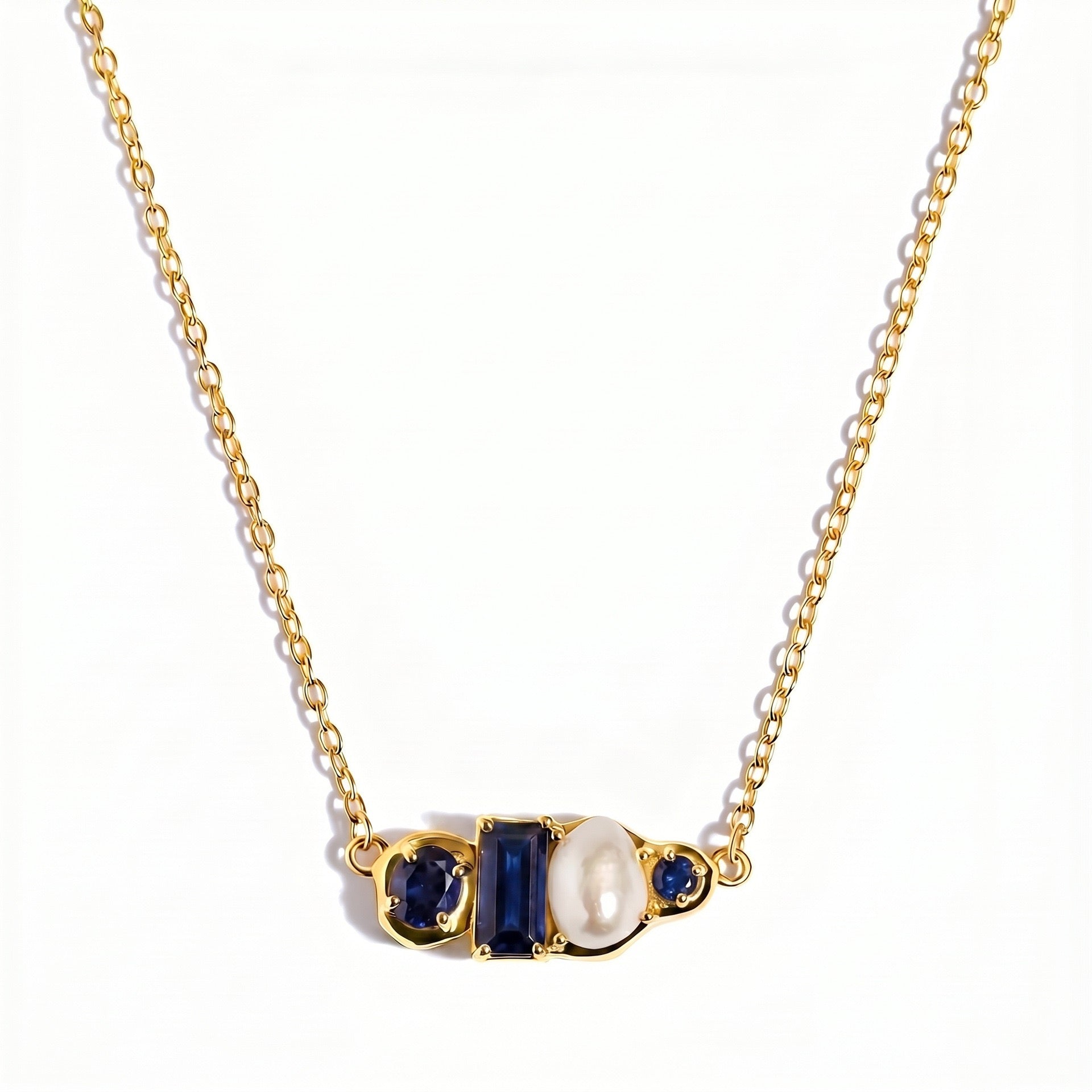 Luxury Gemstone & Pearl Bar Necklace | Multi-Color 18K Gold Plated – 12 Birthstone Options